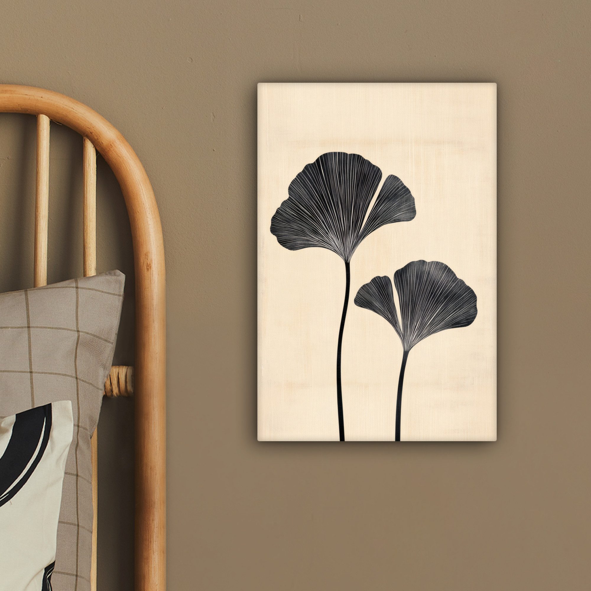OneMillionCanvasses® Leinwandbild Blätter - Minimalistisch - Schwarz, Fotodruck (1 St), Leinwand Canvas Wandbild, Wanddekoration 20x30 cm