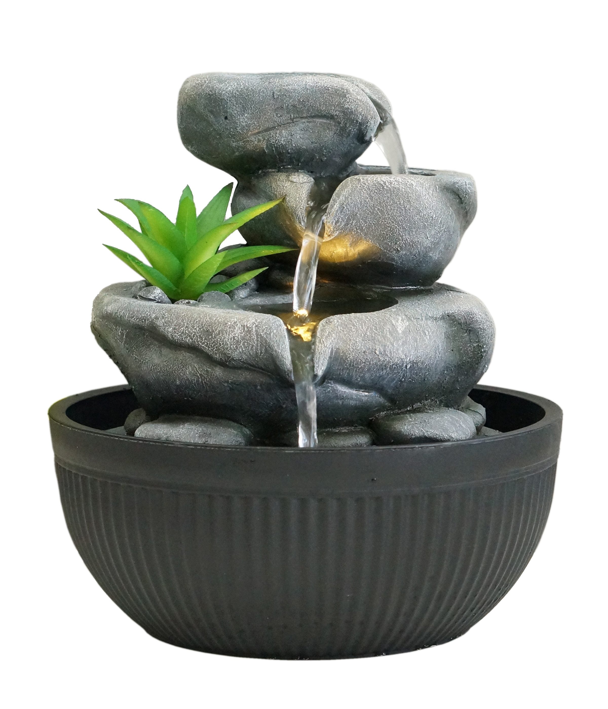 Dehner Zimmerbrunnen Lono, ca. 21 cm, Höhe 21 cm, Polyresin, grau/schwarz, günstig online kaufen
