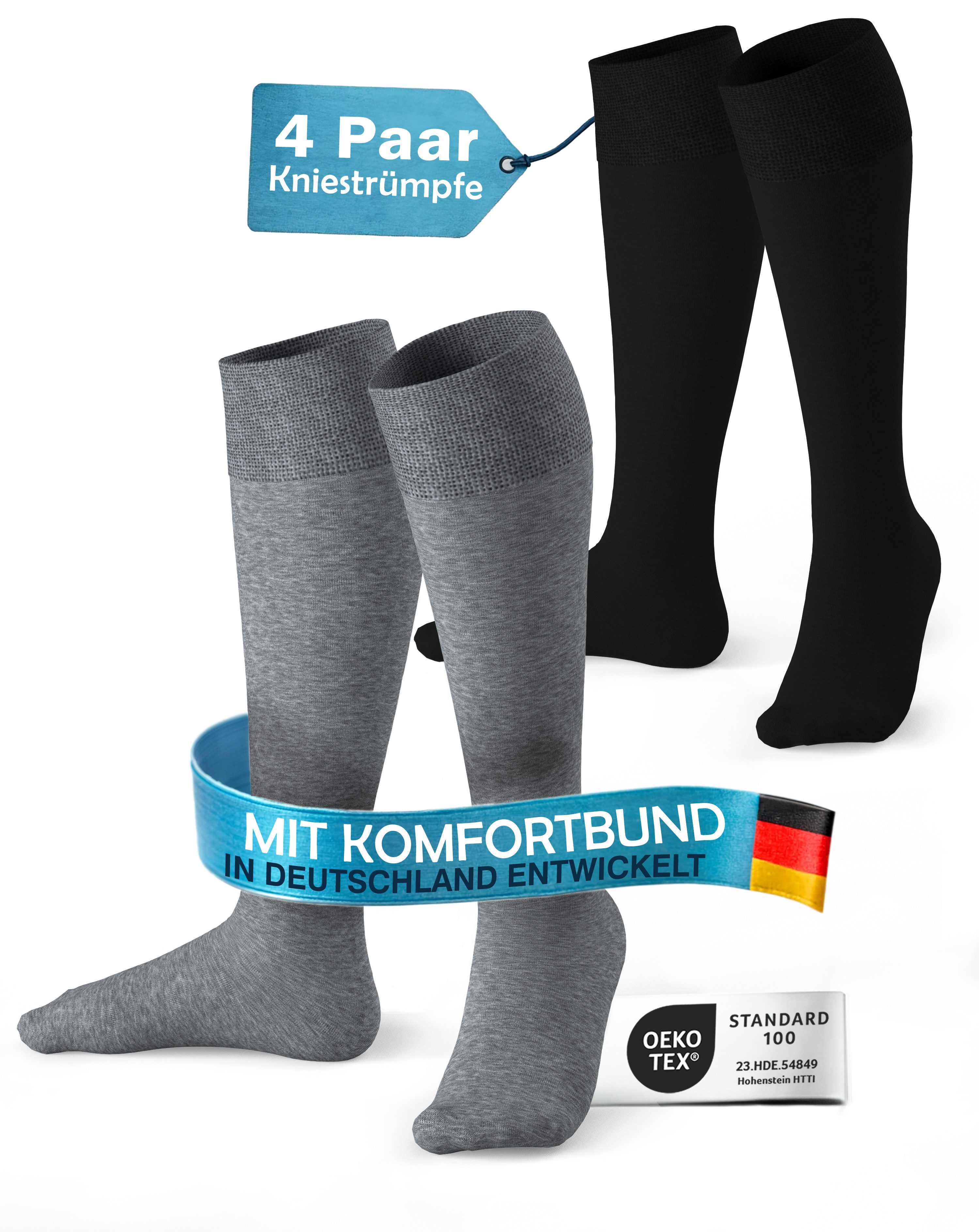 MEDOLY Kniestrümpfe Damen & Herren, mit 80% Baumwolle, Komfortbund (4 Paar)