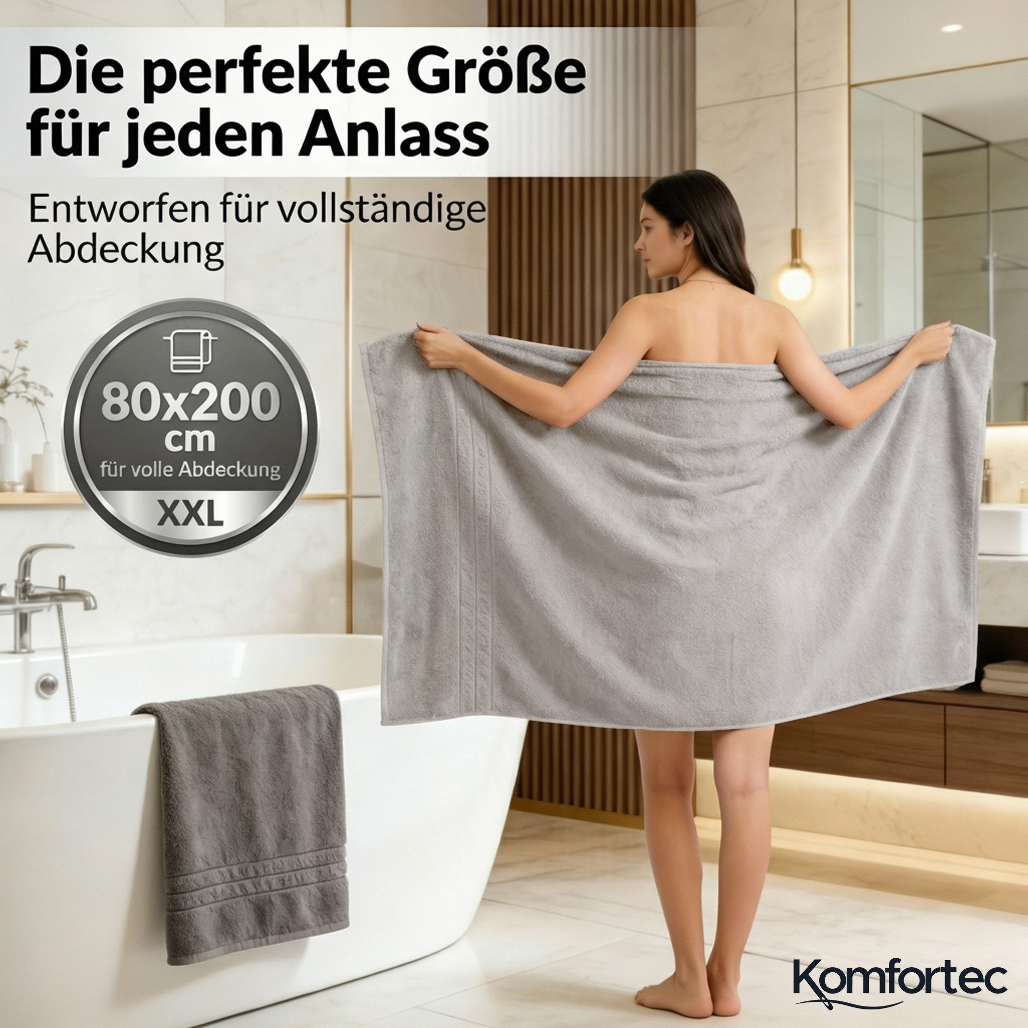 Komfortec Saunatuch Frotte aus 100% Baumwolle, Frottee (Packung, 2-St), 80x200 Saunatücher set XXL, Weich, Schnelltrocknend – Bild 2 von 5