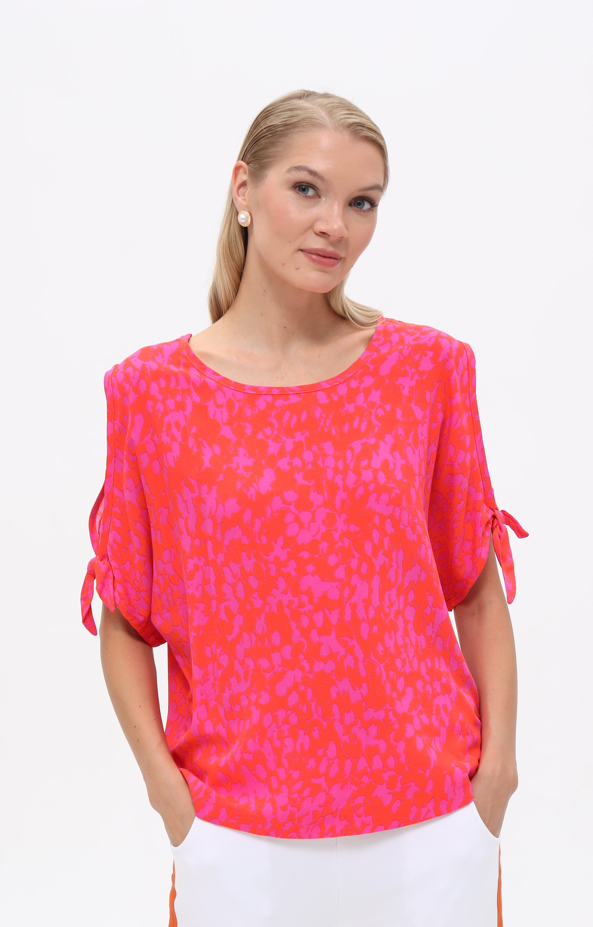 Passioni Blusentop mit abstraktem Print und Bindedetails günstig online kaufen