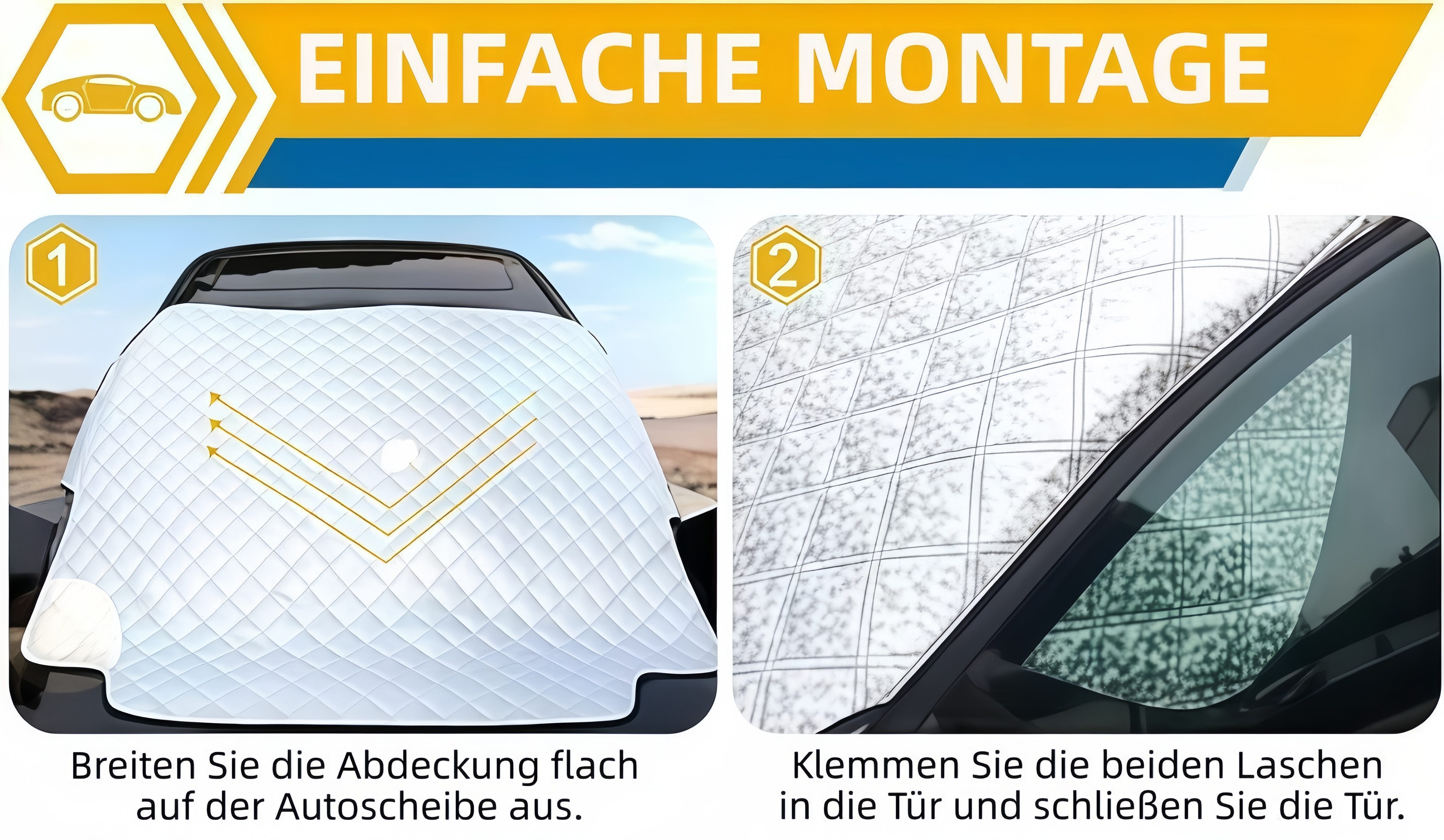 FOUORTUNATE-BEE Autosonnenschutz Autosonnenschutz für die Frontscheibe gegen Schnee und Sonne, Schützt im Sommer vor Sonne und Hitze, im Winter vor Schnee und E – Bild 4 von 4