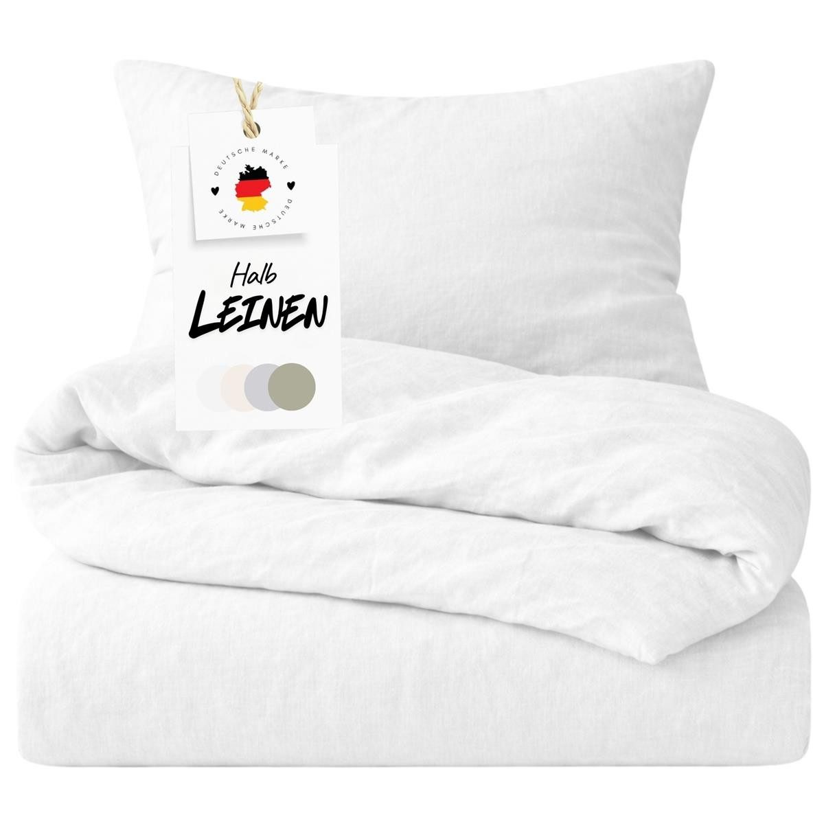 Carpe Sonno Bettwäsche Halbleinen 135 x 200 155 x 220 - 55% Baumwolle 45% Leinen Bettwäsche, Halb-Leinen, 2 teilig, OEKO-TEX Bettbezug mit Reißverschluss 155x220 Einfarbig Weiß