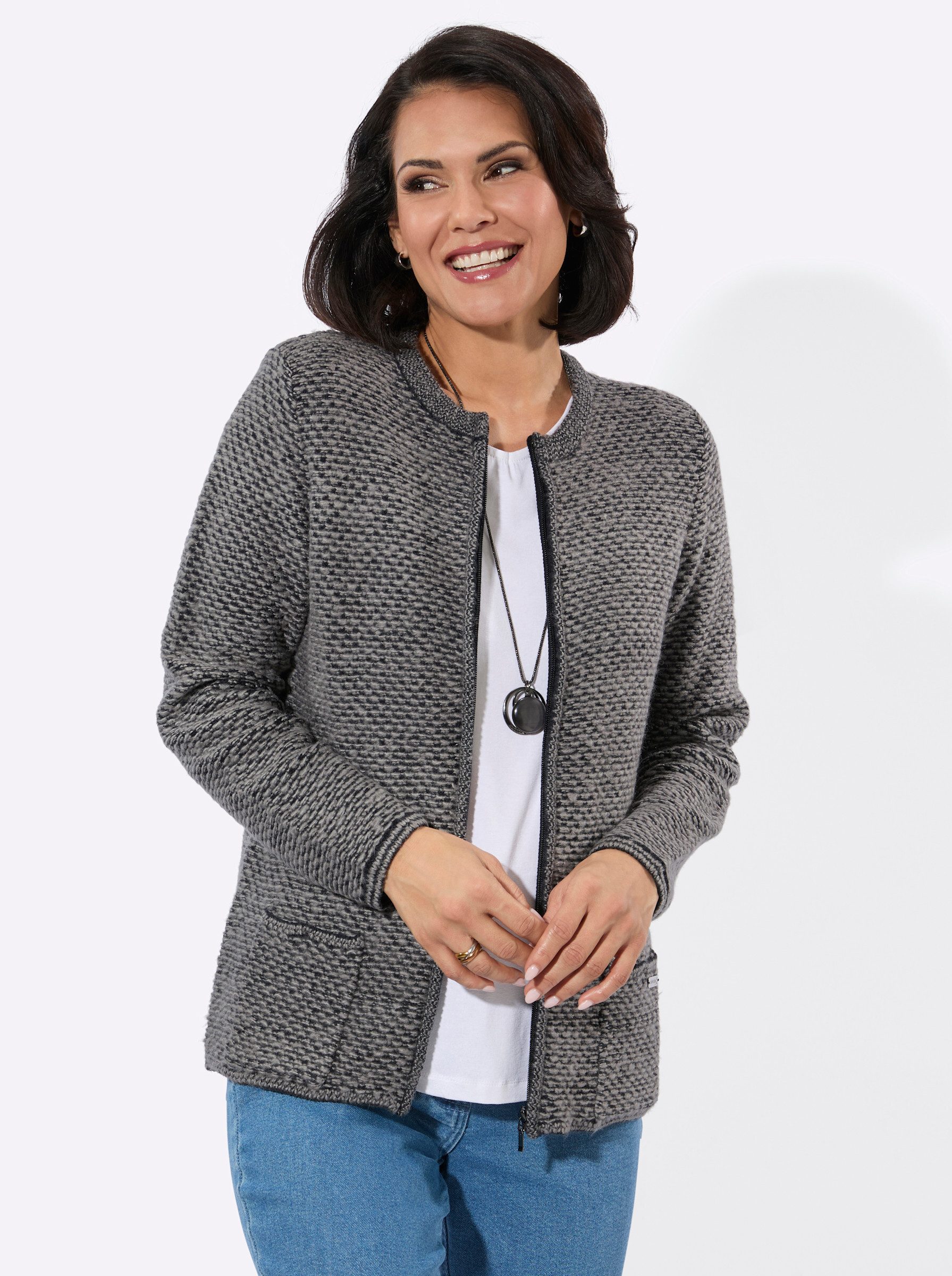 Witt Strickjacke Strickjacke Langarm Materialmix