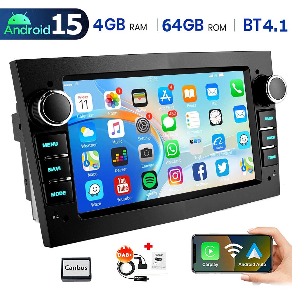 ESSGOO 7'' Android 15/WinCE für Opel Astra H/Corsa C/D/Vectra C/Zafira h 2DIN Autoradio (RDS, 4+64GB(optional), DAB (optional), FM, DAB+ (optional), SWC, Apple Carplay Android Auto GPS Navi WIFI BT EQ)