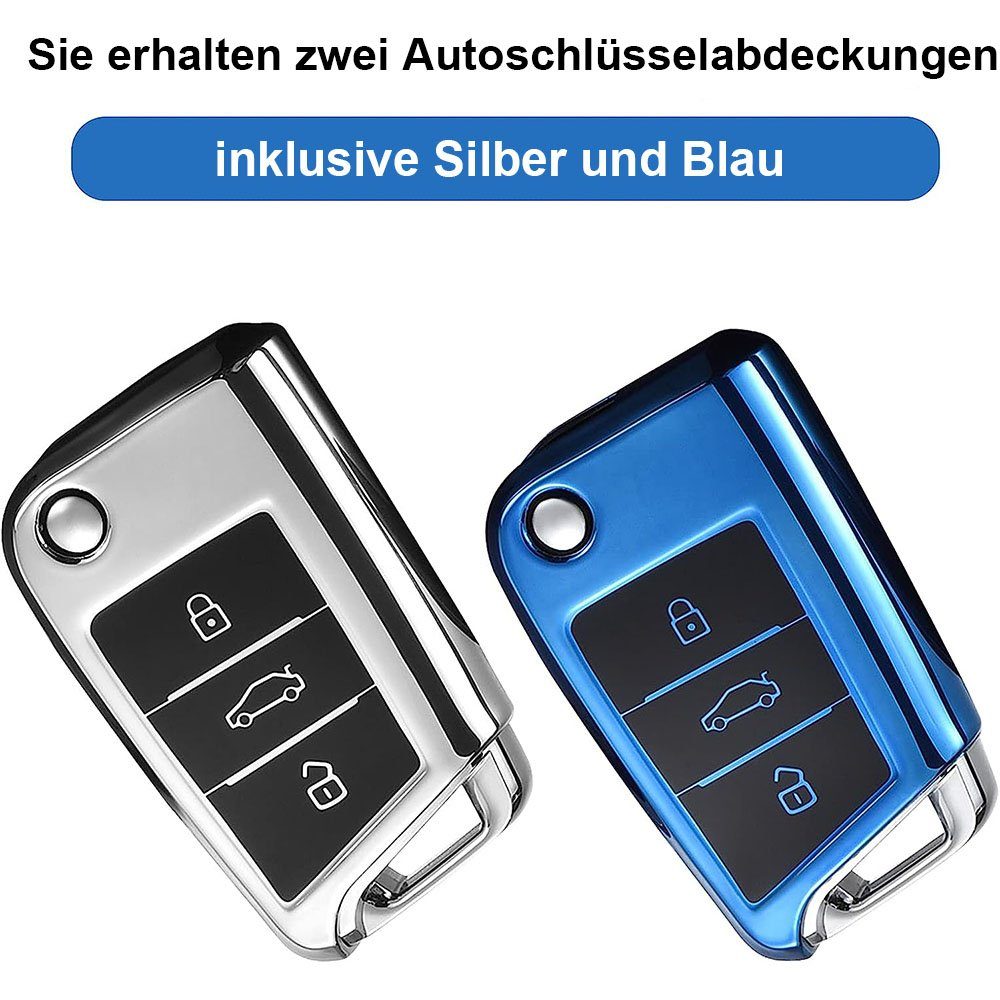 7 Set Schlüsselanhänger MK7 2x VW TUABUR (1-tlg) Silber/Blau Golf Schlüsselhülle,