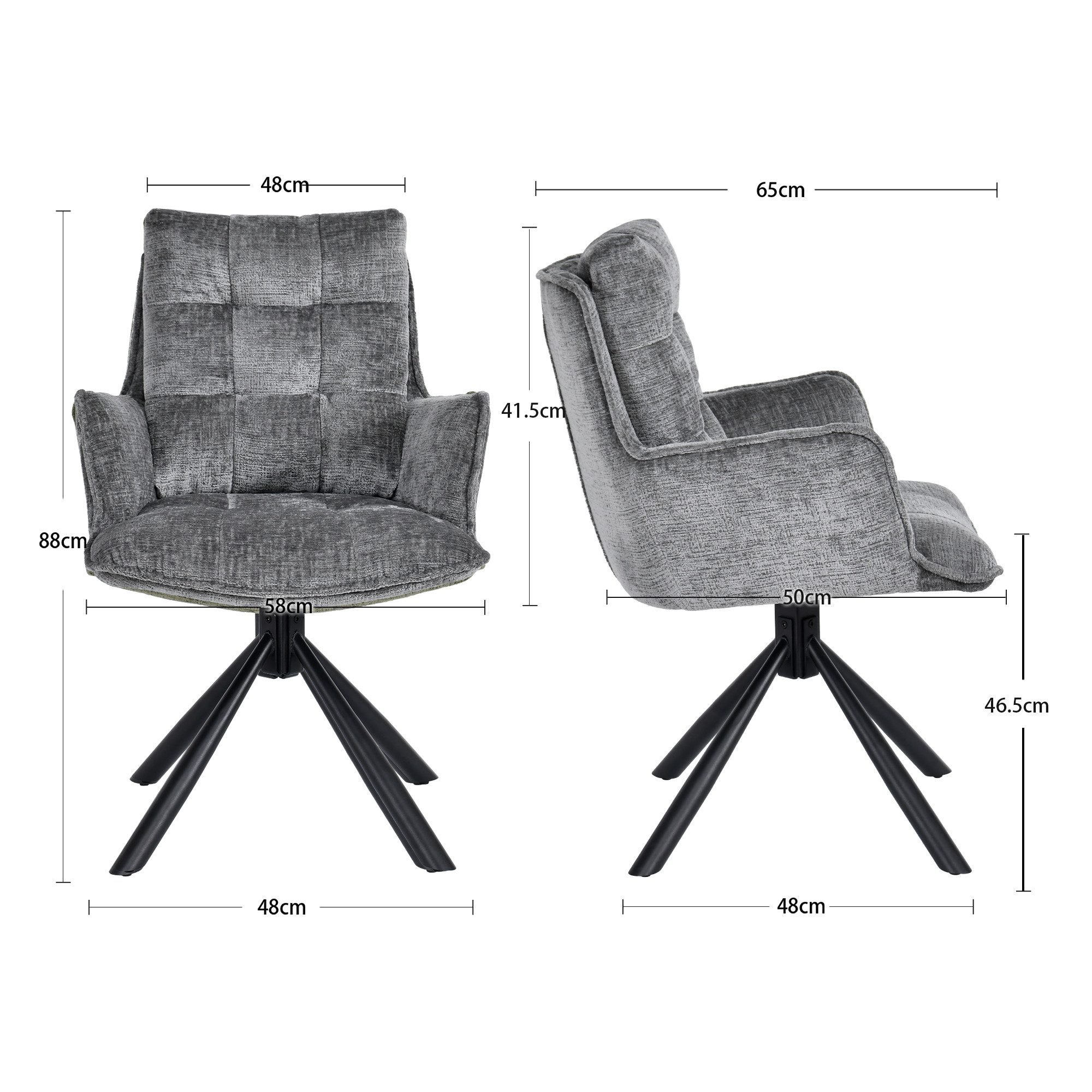 Duhome Esszimmerstuhl (8610A), 360° drehbar, Automatische Rückstellfunktion, Chenille-Stoff