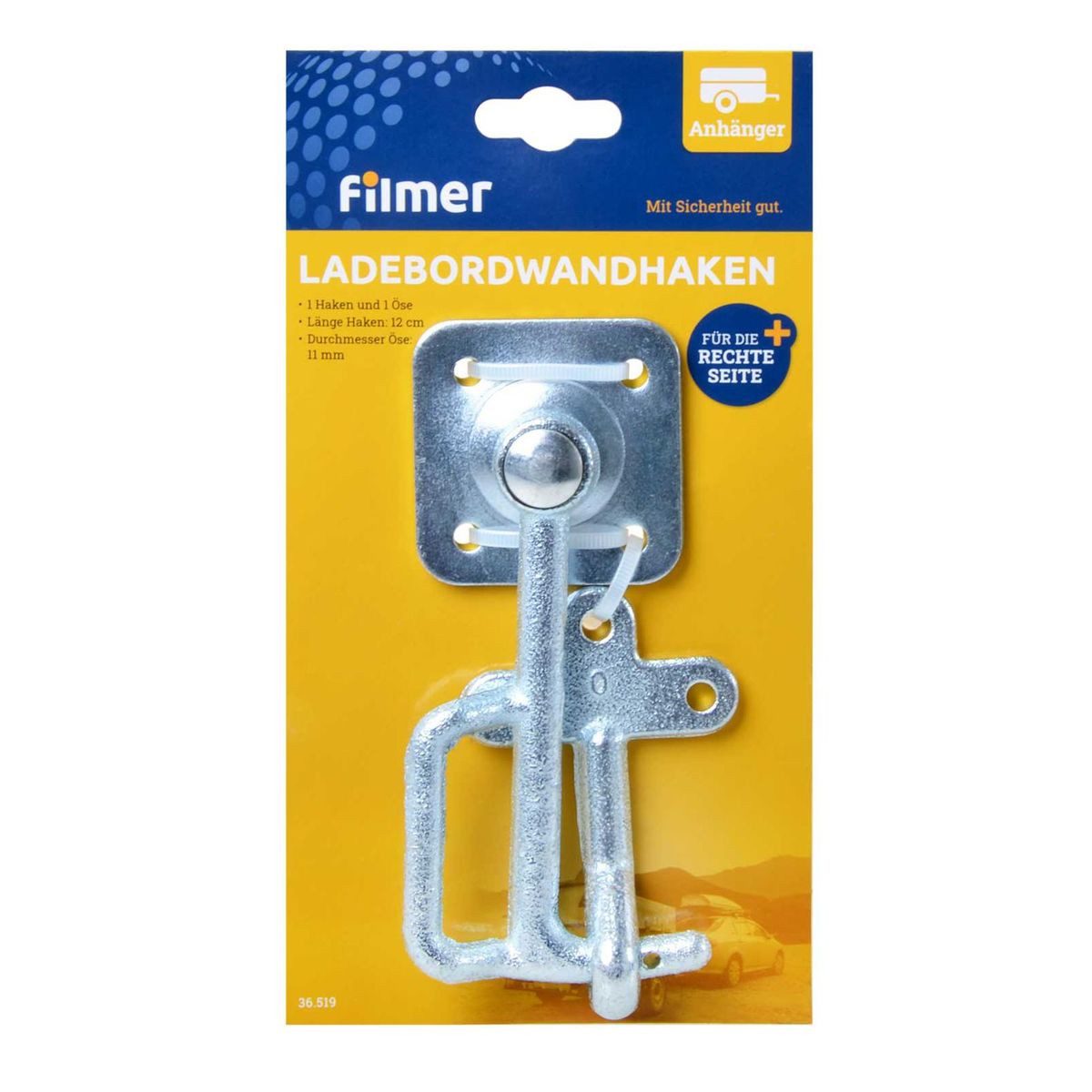 Filmer Klapphaken Sicherheitshaken rechts 6x6 cm Ladebordwandhaken aus Metall mit Öse, (2-St), universell einsetzbar