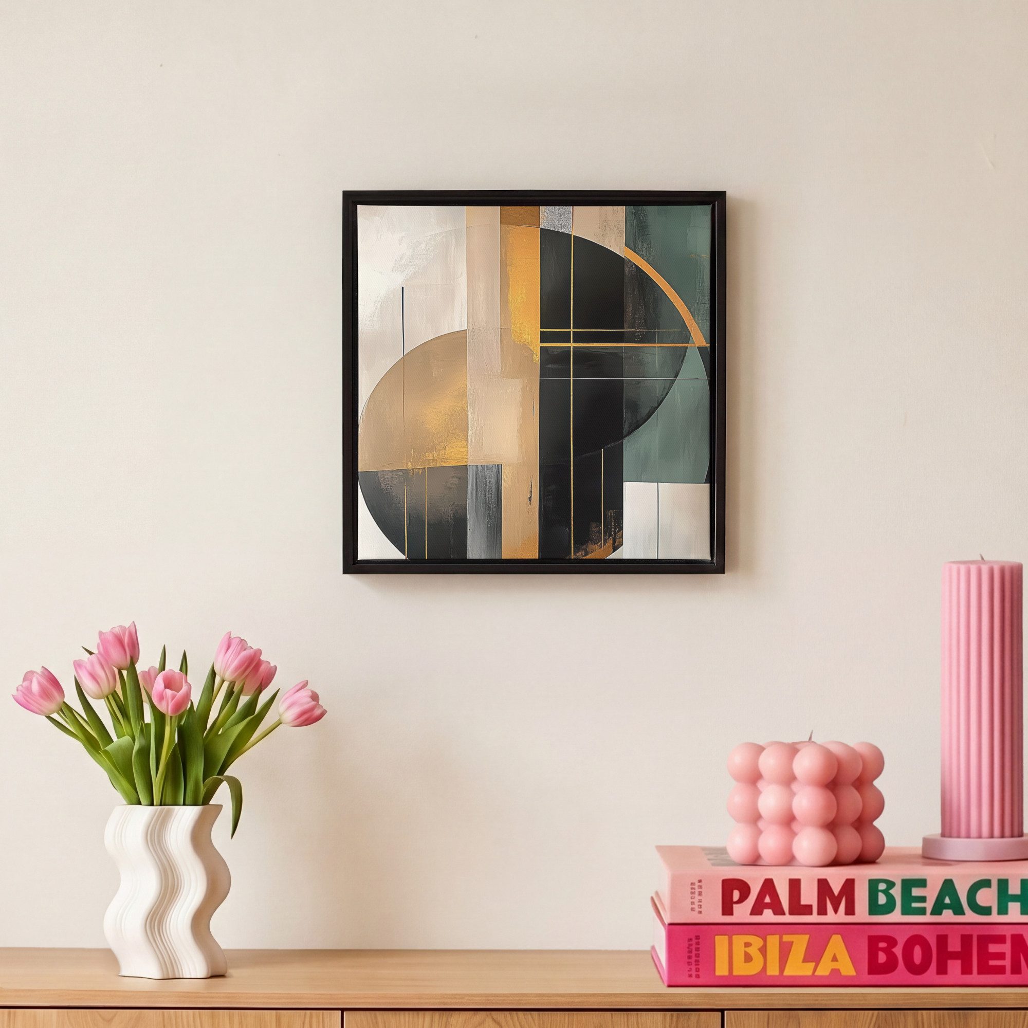 OneMillionCanvasses® Leinwandbild mit Rahmen - Abstrakt - Gold - Bronze - Grün - Formen - Modern, Fotodruck (1 St), Leinwand Bilder Klein, Wand Dekoration Aesth – Bild 4 von 5