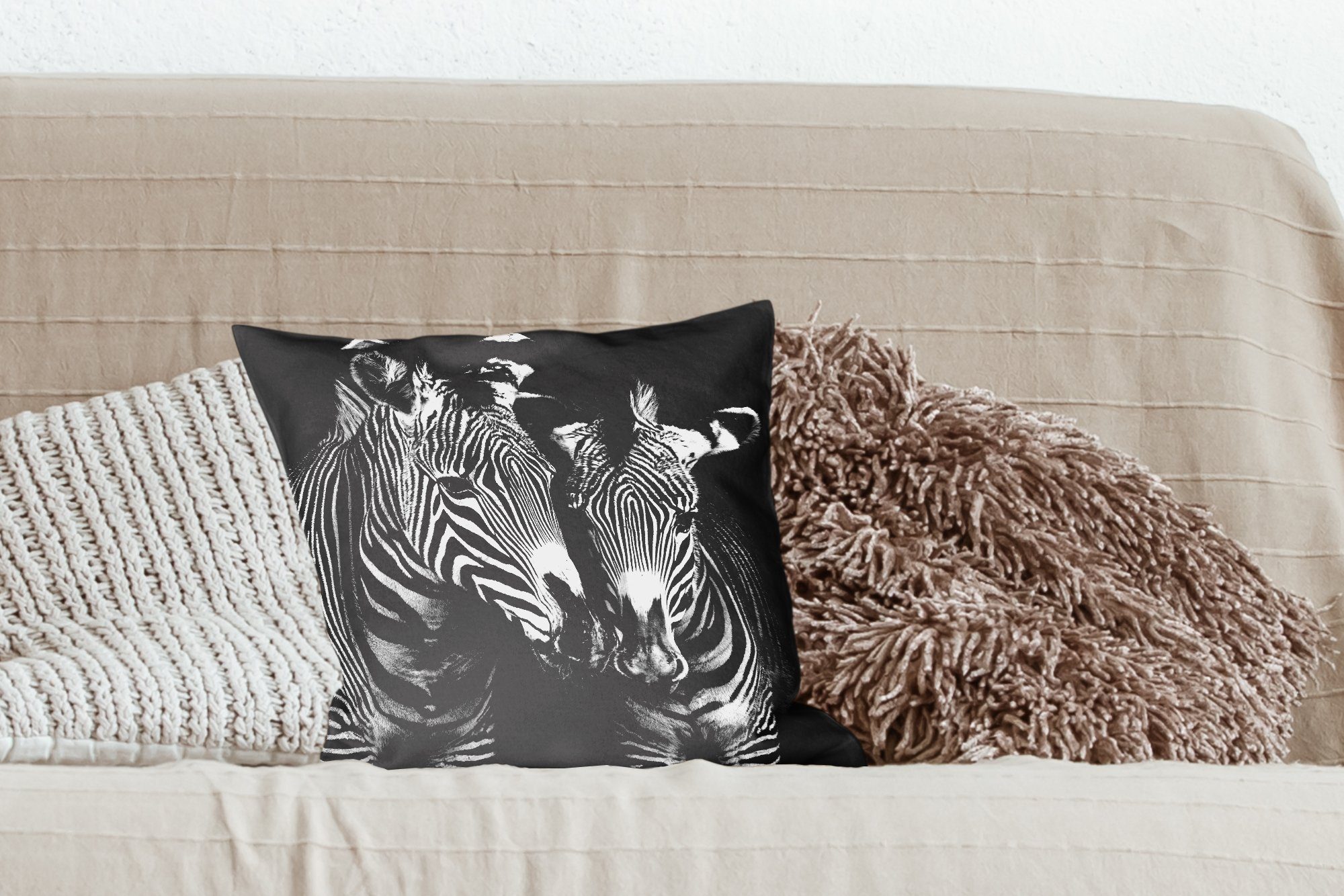 Schlafzimmer, für Schwarz Dekokissen und Füllung Zebras Deko, Zierkissen Weiß, in Wohzimmer, MuchoWow Sofakissen Tierprofil mit