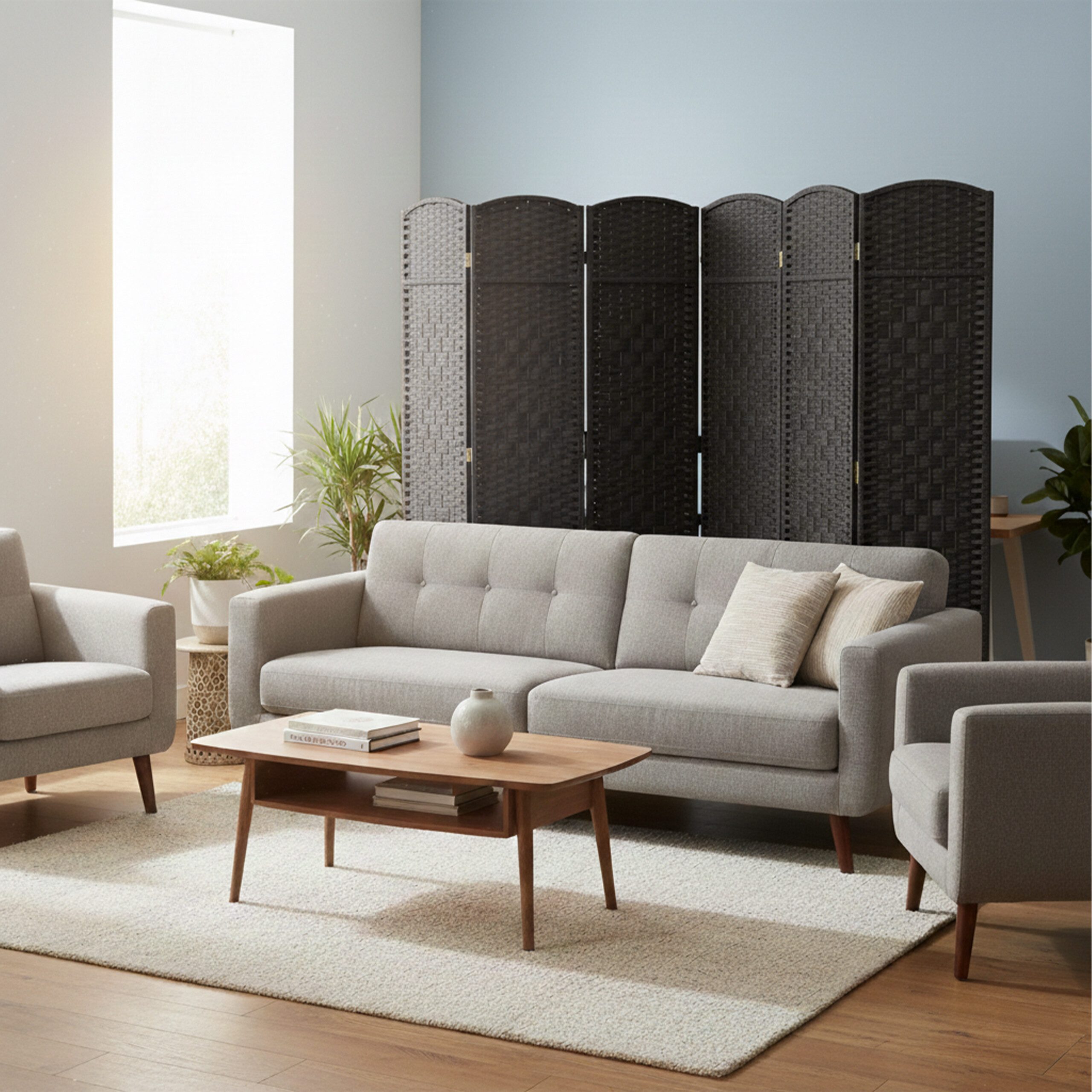 relaxdays Paravent Raumteiler 6 teilig, schwarz