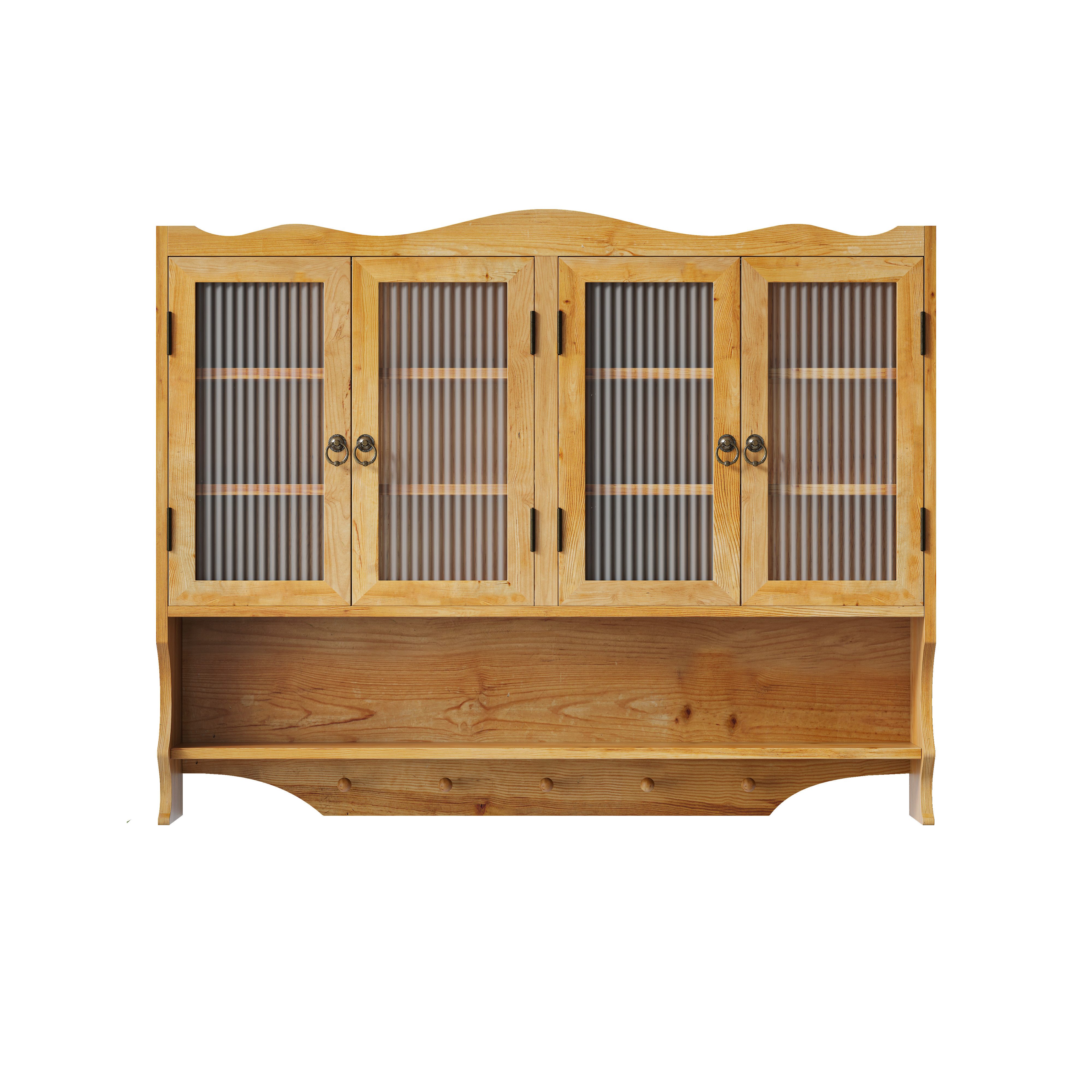Celya Wandhängeschrank 100 cm Retro-Wandschrank mit 4 Türen, zwei Ablageflächen und einem offenen Hakenregal