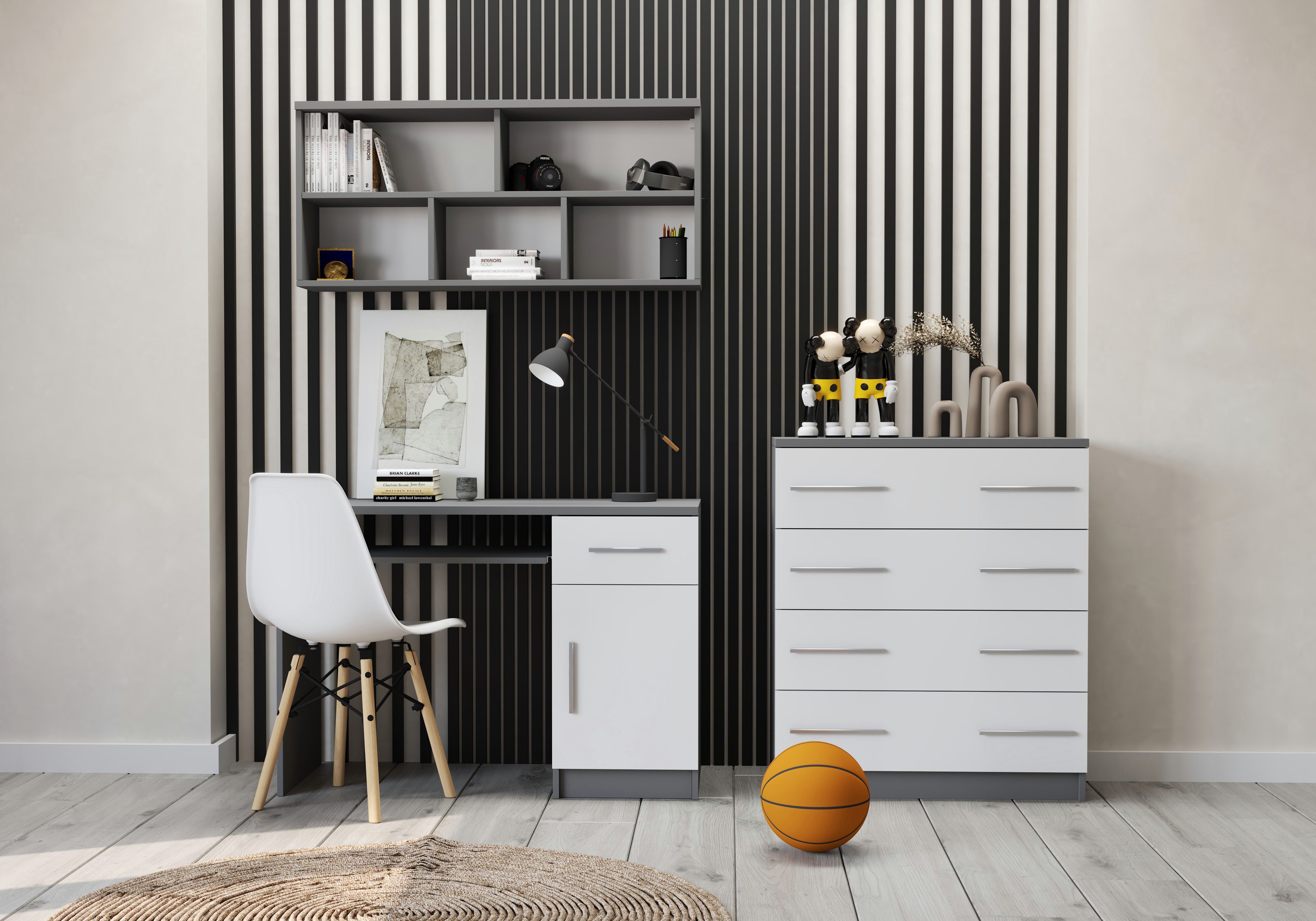 möbel-direkt.de Jugendzimmer-Set Arivo in Weiß und Grau, (Spar-Set, 3-tlg., in verschiedenen Varianten wählbar), ABS- Kanten