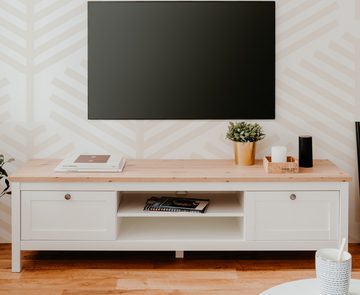 Finori Lowboard Vestland (TV Unterschrank in Landhaus weiß mit Artisan Eiche, 160 x 45 cm), mit Schubladen