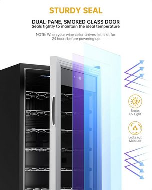 WIE Weinkühlschrank,für 28 Weinflaschen und insgesamt 77 Liter mit Anti-UV Glas 5-18°C