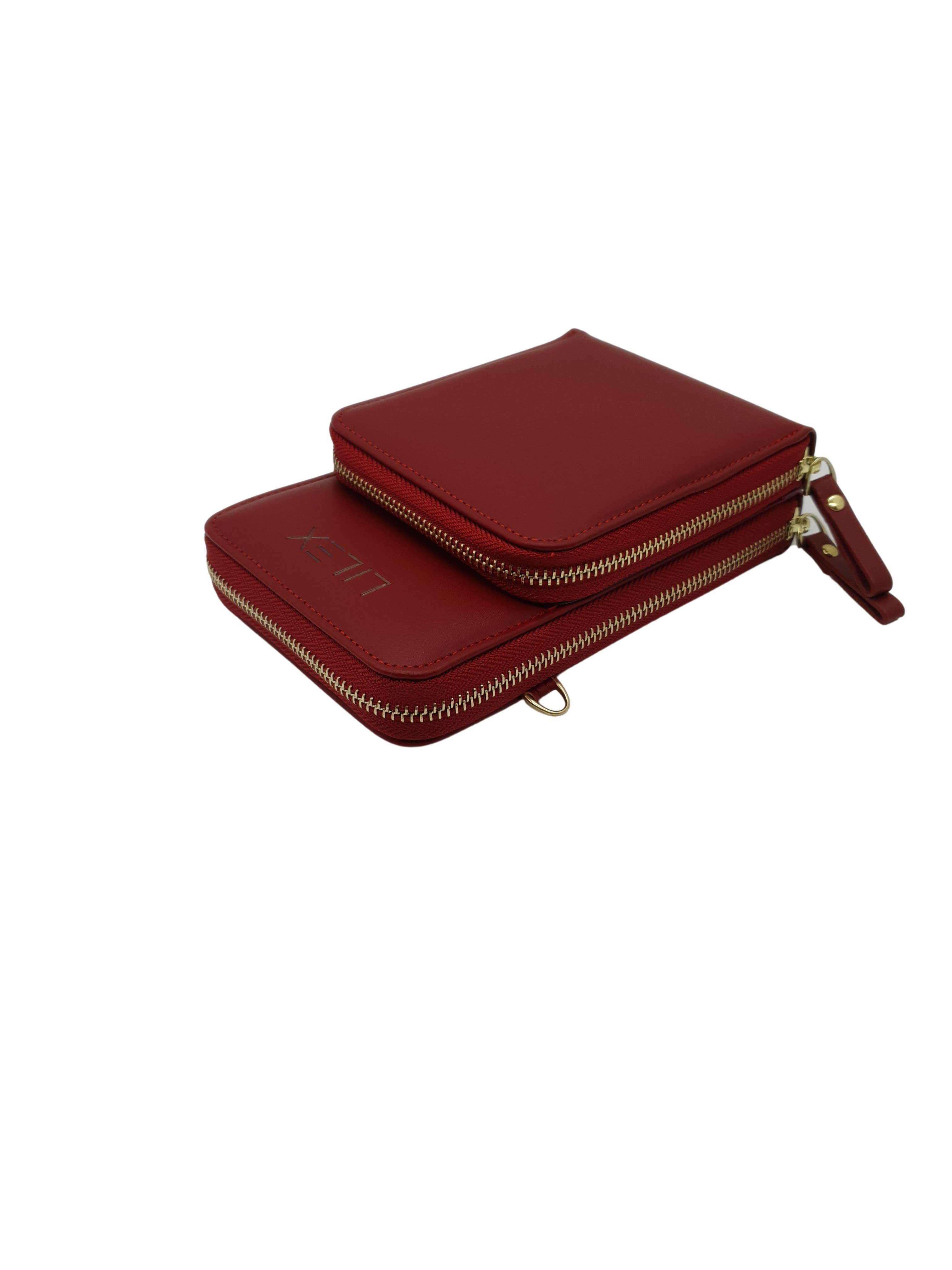 Tasche Schultergurt verstellbaren Geldbörse Umhängetasche Brieftasche, enthält große Schutzmasken, auch Impfpässe aus mit Schulterriemen, Umhängen abnehmbaren Lilex Kartenfächern, Mini zum Rot und Leder, für