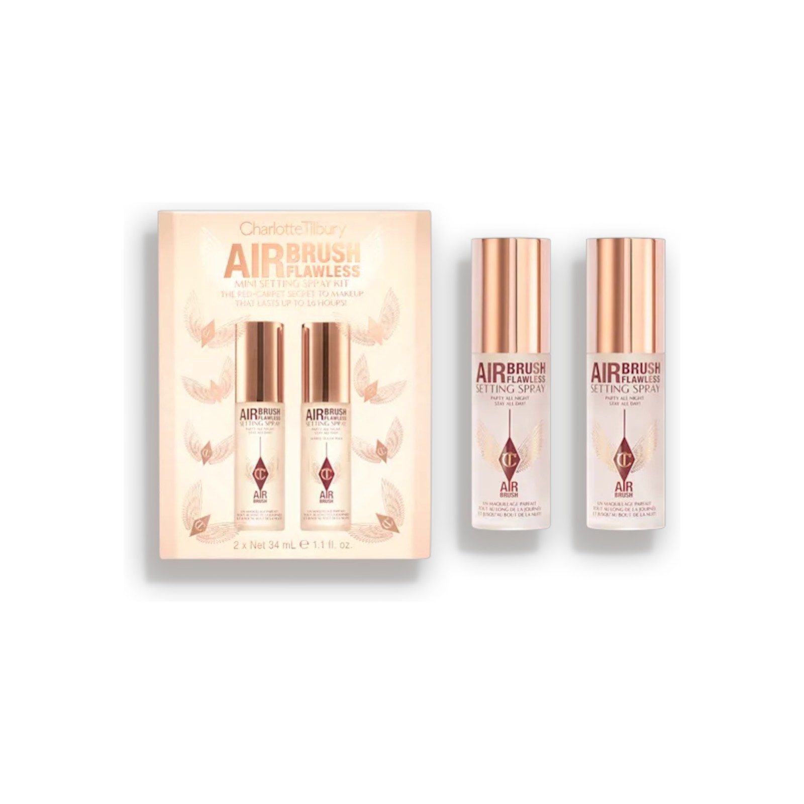CHARLOTTE TILBURY Fixierspray AIRBRUSH FLAWLESS MINI SETTING SPRAY KIT TRAVEL SIZE FACE KIT, 2-tlg.