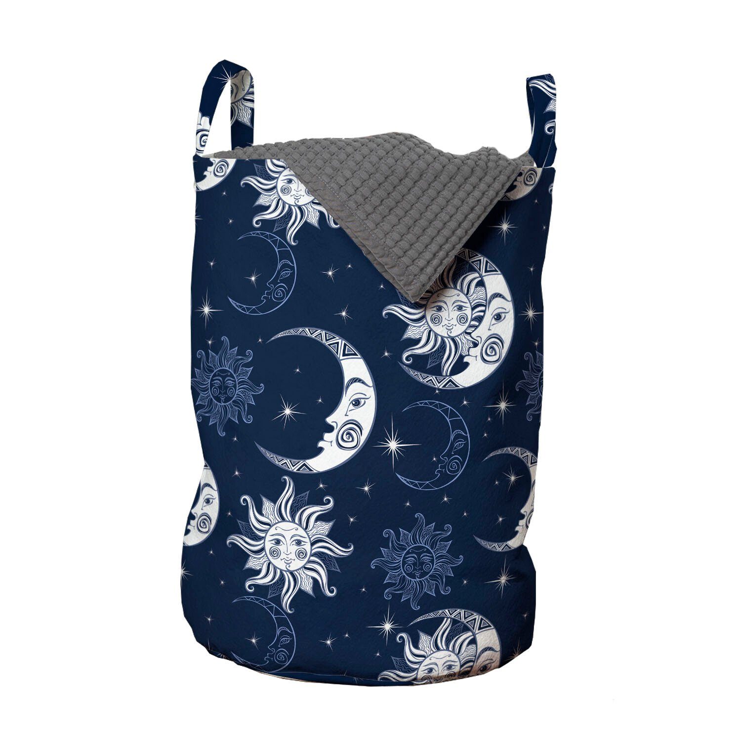 Abakuhaus Wäschesäckchen Wäschekorb mit Griffen Kordelzugverschluss Sterne Halbmond Mystischer für Waschsalons, Sonne, Himmel