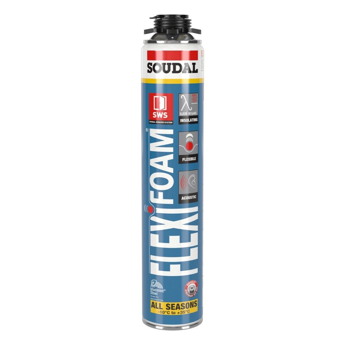 SOUDAL Montagekleber PU-Schaum Flexifoam Gun Pistolenschaum B2, Flexibler PU-Pistolenschaum für Fenster & Türen - 750 ml Dose