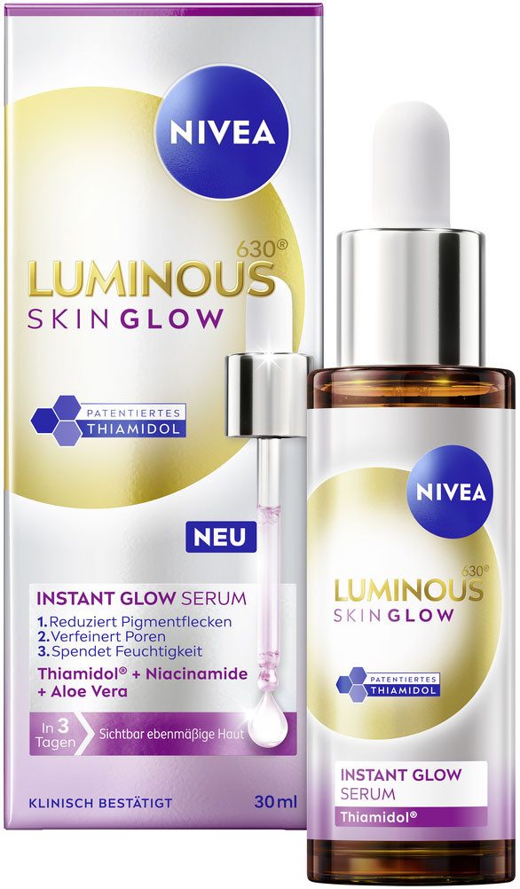Nivea Anti-Falten-Serum NIVEA LUMINOUS630® Skin Glow Instant Glow Serum, leichte Textur, feuchtigkeitsspendend, pflegend