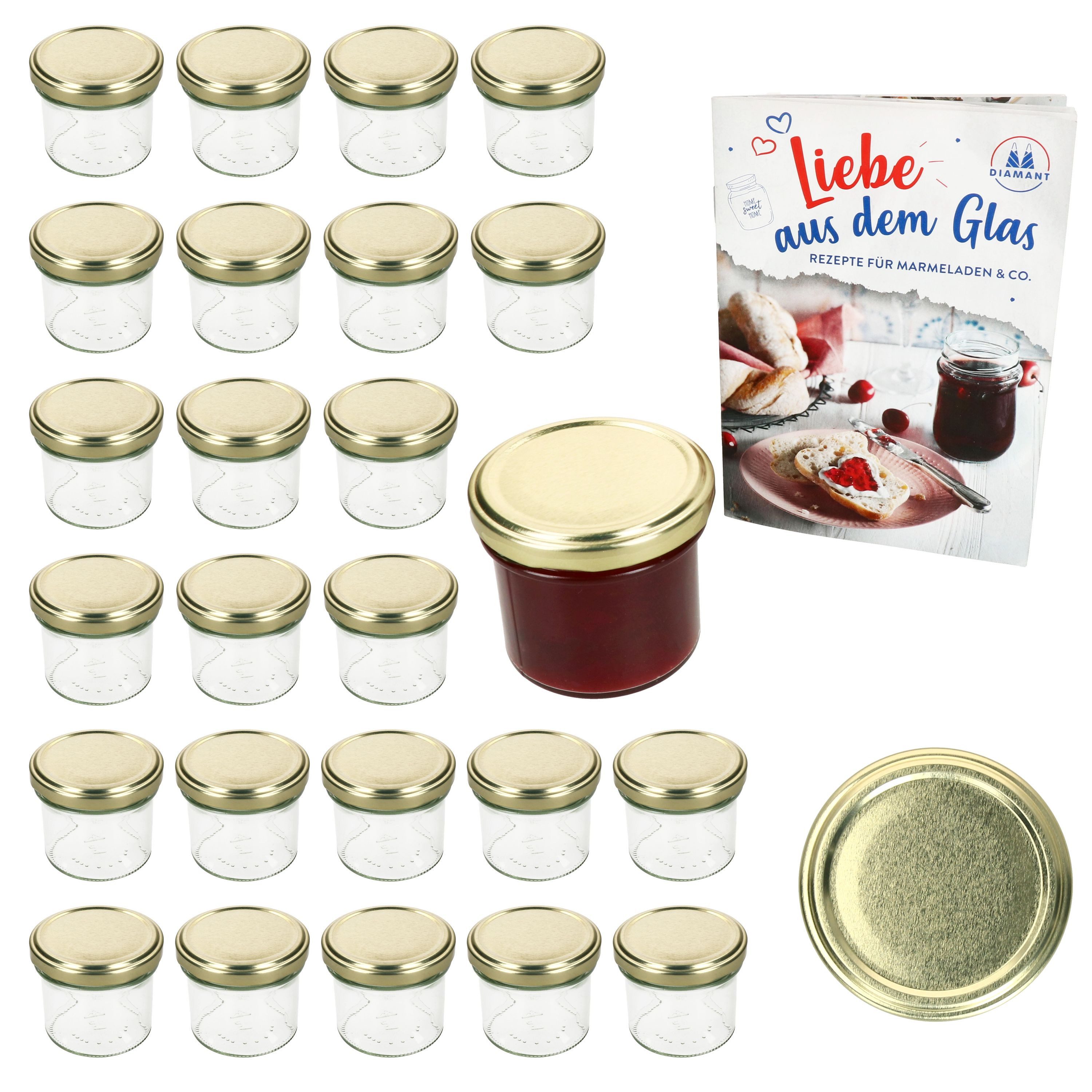 MamboCat Einmachglas 25er Set Sturzglas 125ml Einmachglas TO66 Gold Deckel, Glas
