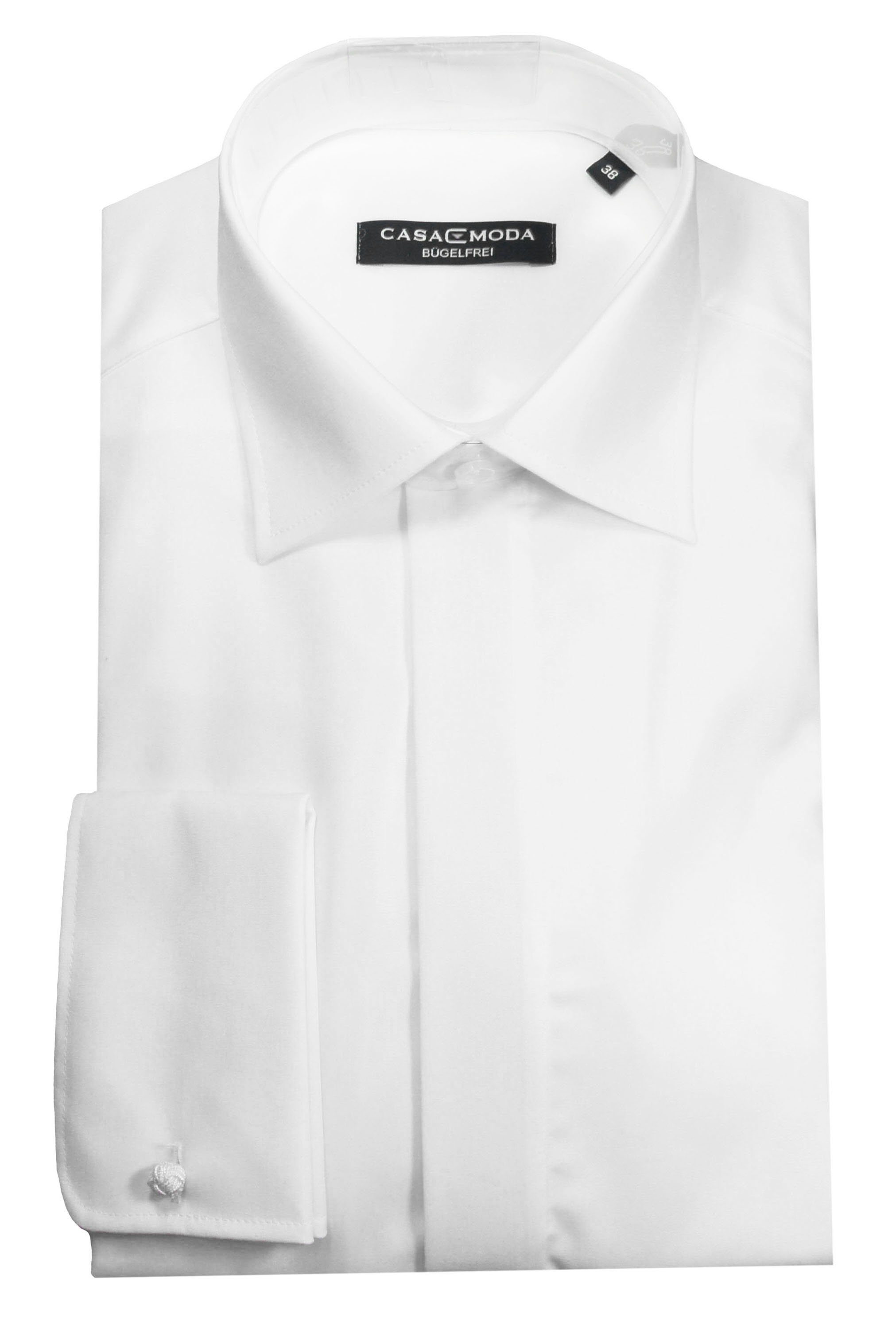 CASAMODA Langarmhemd Festliches Hochzeitshemd Herren Hemd (1-tlg) Langarm Kentkragen Uni Umschlagmanschette regular fit, weiß HL8, 45