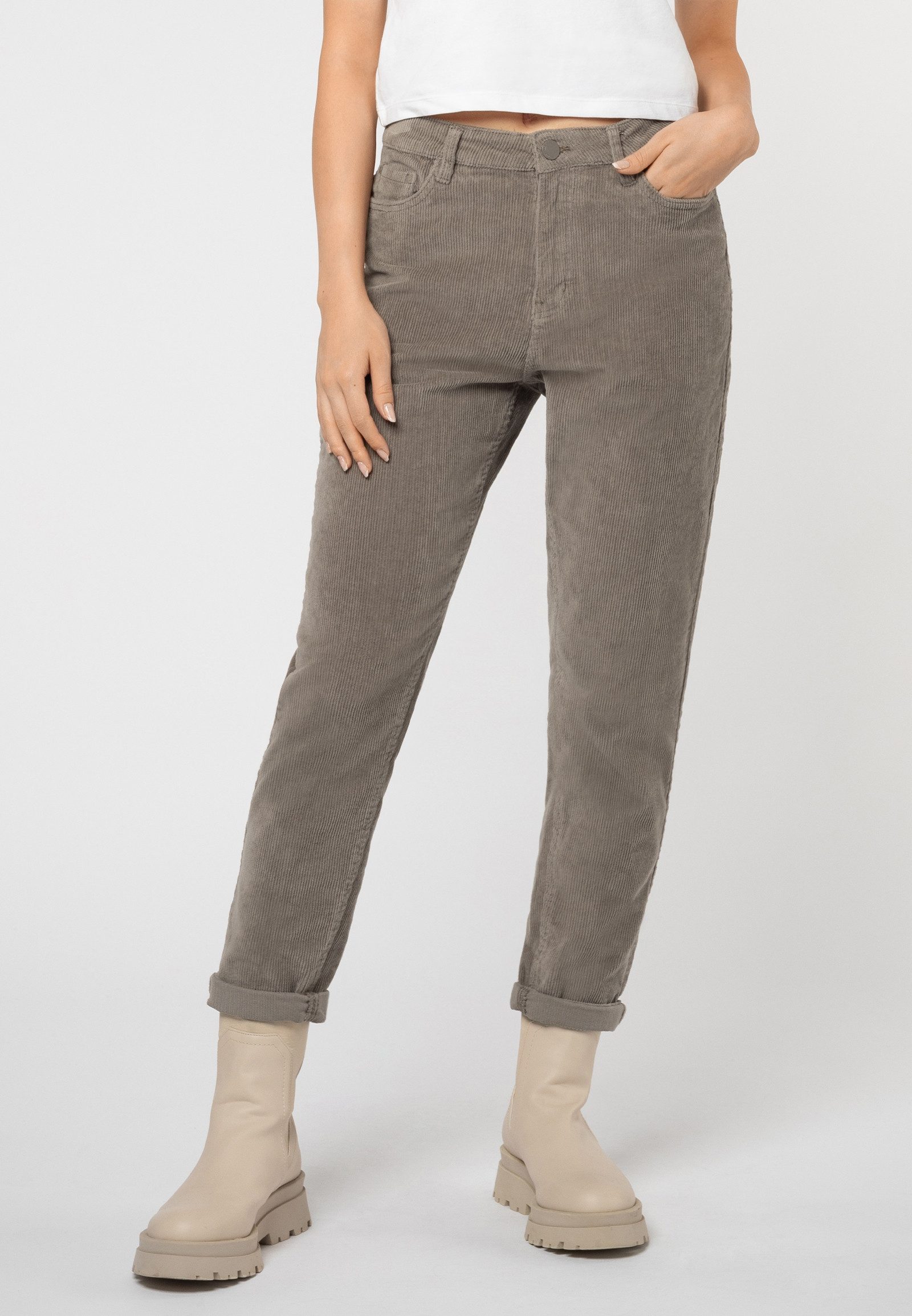 Eight2Nine Stoffhose Damen Cordhose Mom Fit 5-Pocket-Style, Stretch-Cord