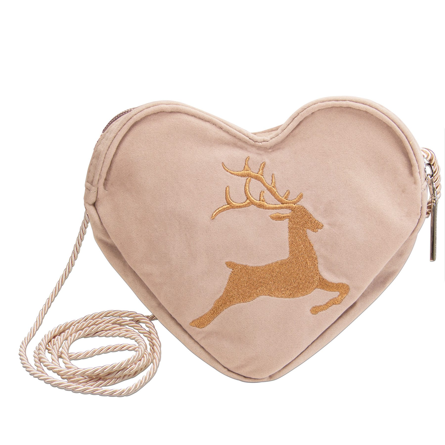 Alpenflüstern Schultertasche Herztasche Hirsch (taupe-grau), - Damen Trachtentasche in Herzform, Schultertasche fürs Dirndl, Herz H