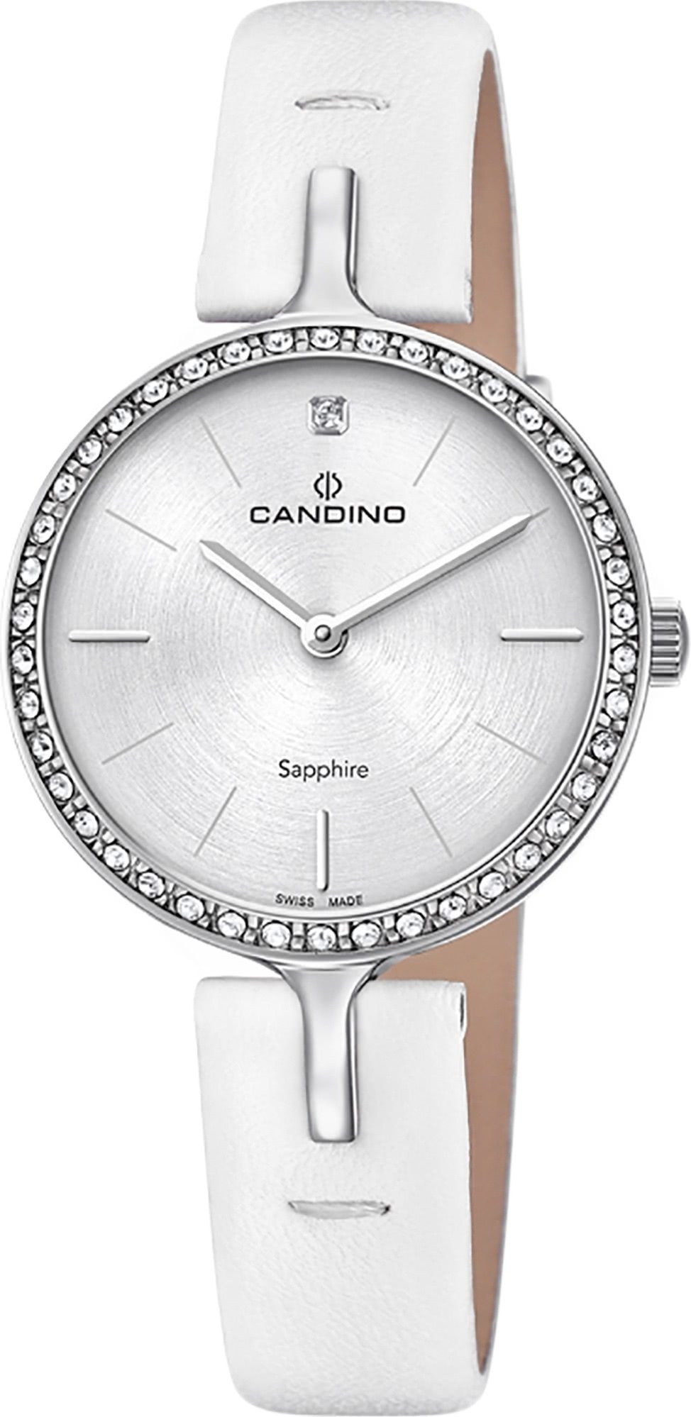 rund, Quarzuhr Lederarmband weiß, Damen Quarzuhr Damen Candino Armbanduhr C4651/1, Candino Fashion Analog