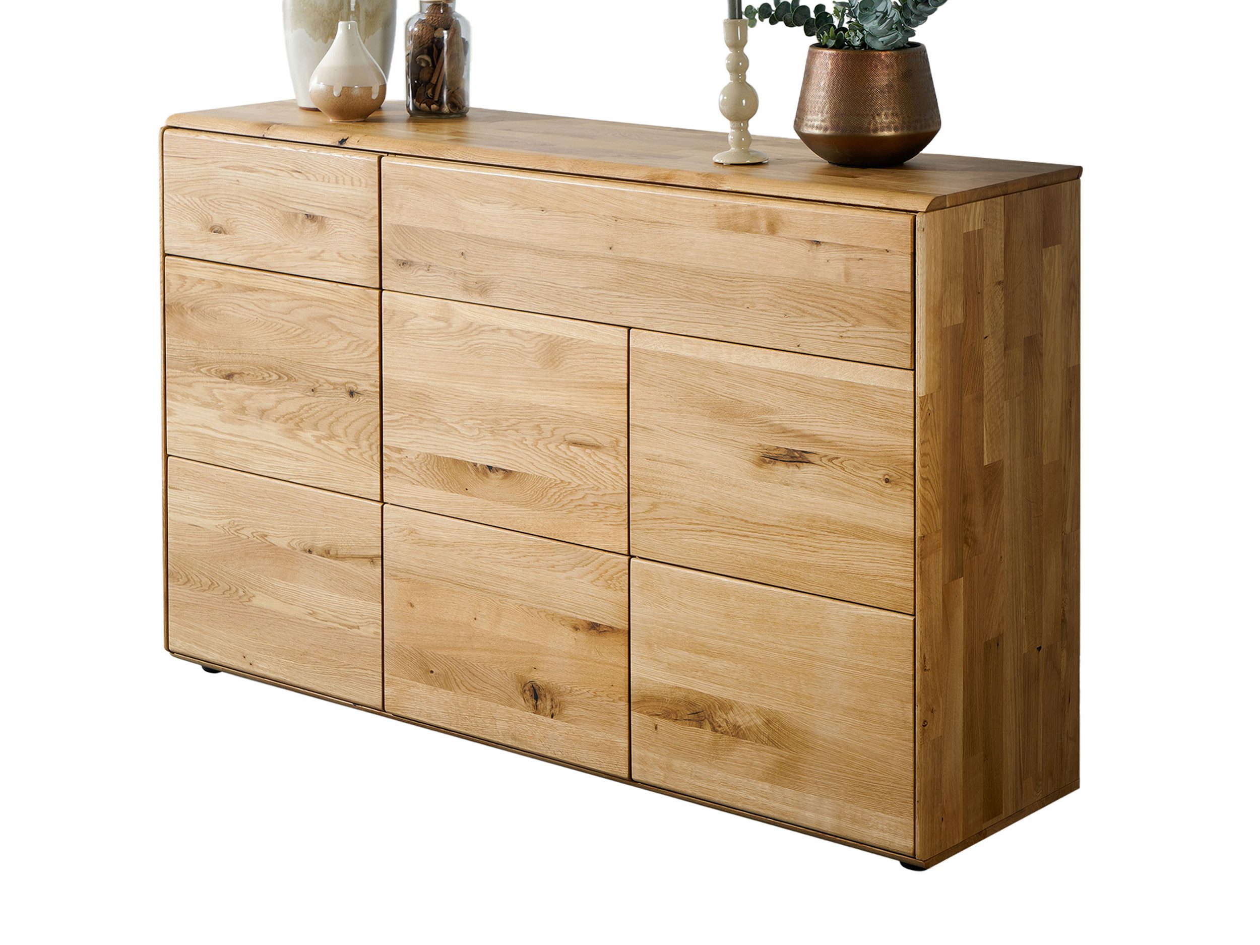 Massivart® Kommode 149 cm Breite Massivholz Wildeiche geölt »SKOV«, 2 Schubladen · 3 Drehtüren · 2 Einlegeböden · viel Stauraum