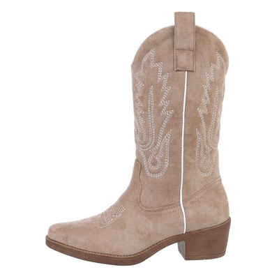 Ital-Design Damen Cowboyboots Western Westernstiefel Blockabsatz Western- & Bikerstiefel in Hellbraun