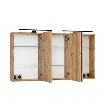 Lomadox Spiegelschrank LIVINGSTON-03 120cm breit, 3D-Funktion, LED-Beleuchtung, Eiche