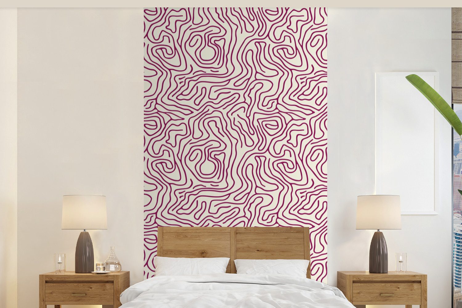 MuchoWow Fototapete Wickelleine - Magenta - Creme, Matt, bedruckt, Vliestapete für Wohnzimmer Schlafzimmer Küche, Fototapete, 120x240 cm