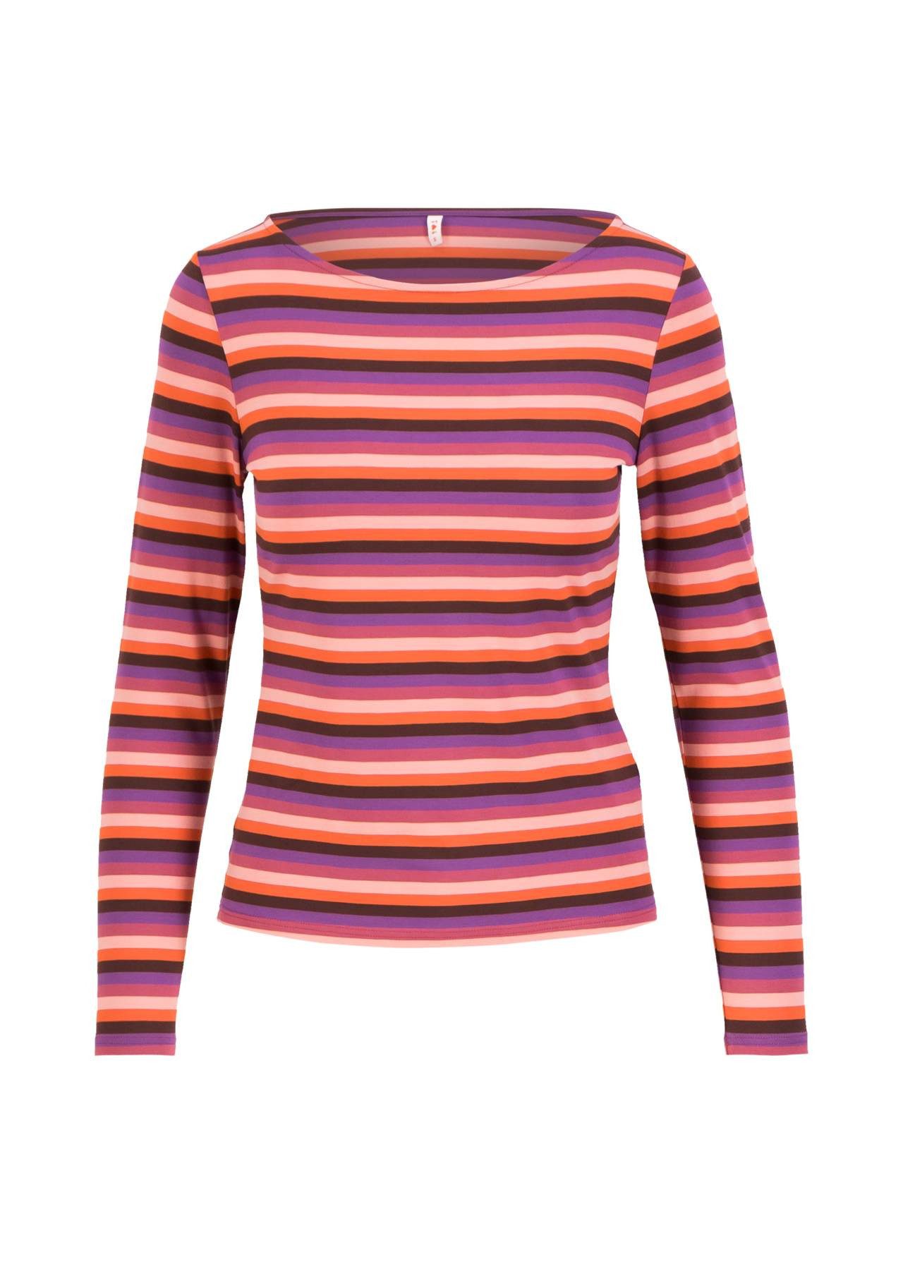 Blutsgeschwister Langarmshirt - Gestreiftes Viskose-Langarmshirt mit U-Boot-Ausschnitt für Damen Langarmshirt mit U-Boot-Ausschnitt, Streifenmuster und schmalen Ärmeln