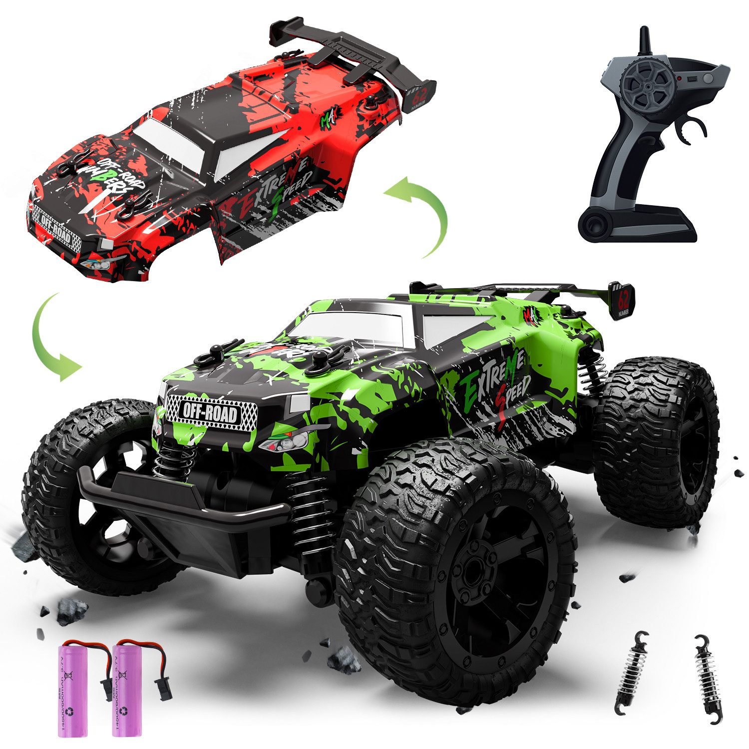 Esun RC-Auto Ferngesteuertes Auto Kinder ab 4 5 6 Jahre,1:18 RC Auto Doppelschale (Set, Komplettset), Fernsteuerung Auto Geschenke
