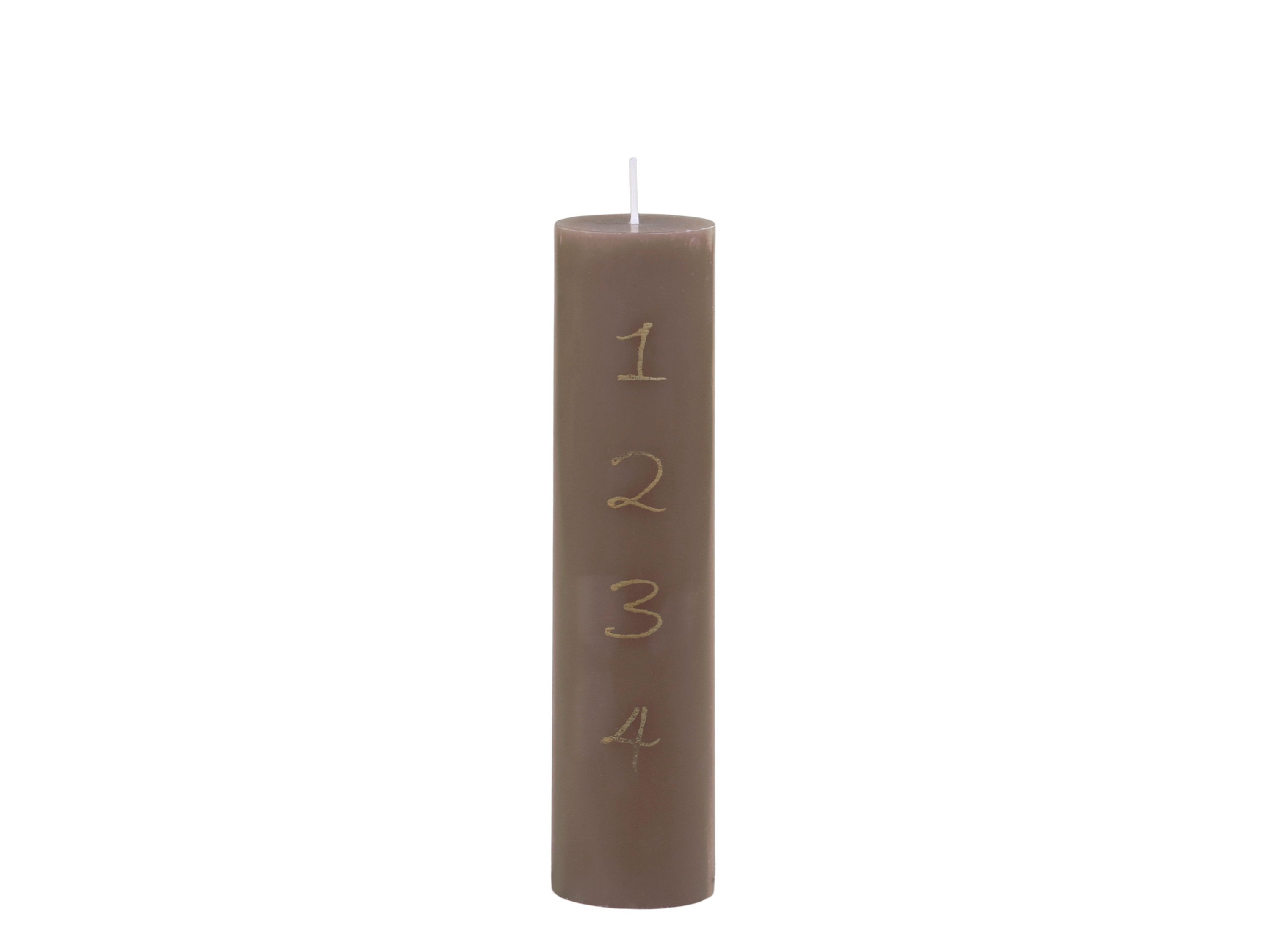Ib Laursen Adventskerze Adventskerze Weihnachtskerze geprägte Zahlen Ash Grey Rot Rose, Höhe 30 cm, Ø 6 cm Brenndauer: ca. 120 Stunden geprägte Zahlen 1–24