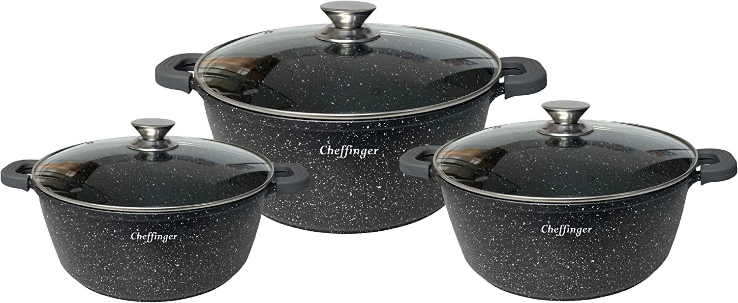 Cheffinger Topf-Set 6-Teilig Kochgeschirr-Set 20/24/28 cm Topf Induktion  Alu Guss Pfanne, Aluminumguss (6tlg. Topf-Set, 6-tlg)