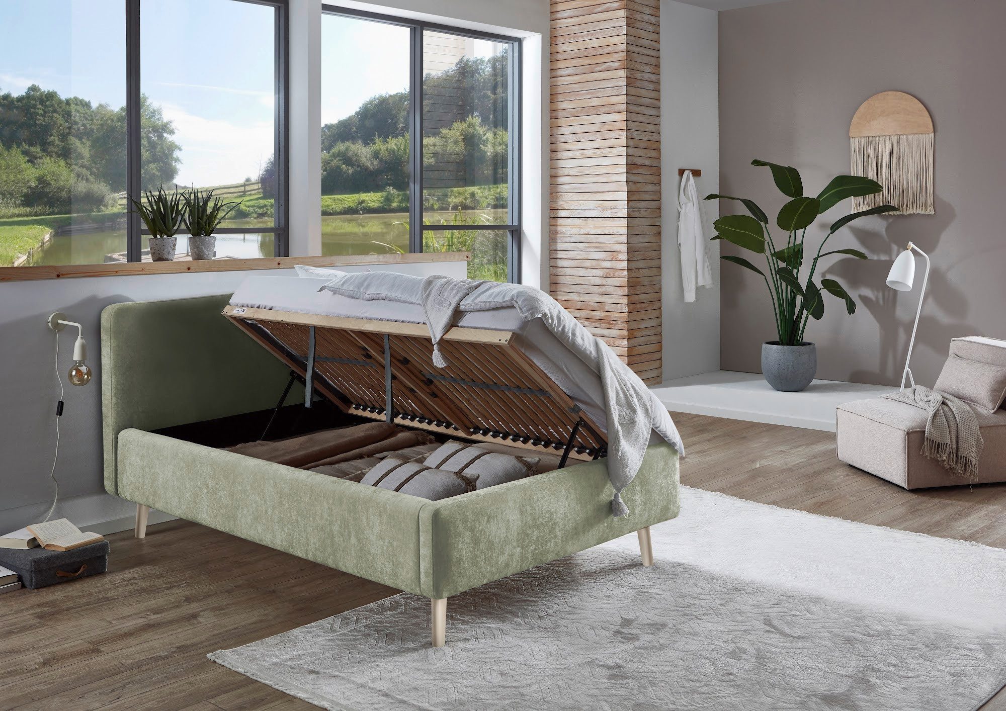 meise.möbel Stauraumbett Mattis, Skandinavisches Design, mit Bettkasten, Webstoff