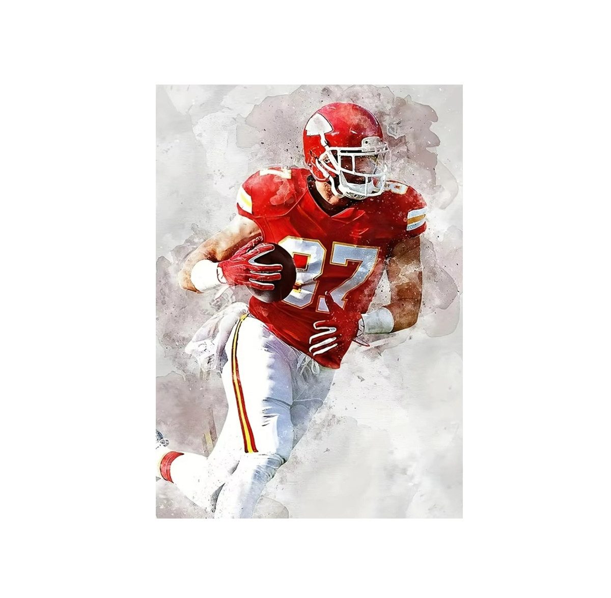 TPFLiving Kunstdruck (OHNE RAHMEN) Poster - Leinwand - Wandbild, American Football-Spieler Star Sport Wand Kunst Leinwand Malerei (Leinwandbild XXL), Farben: Blau, Gelb, Rot, Schwarz, Weiß, Grau - Größe: 30x40cm