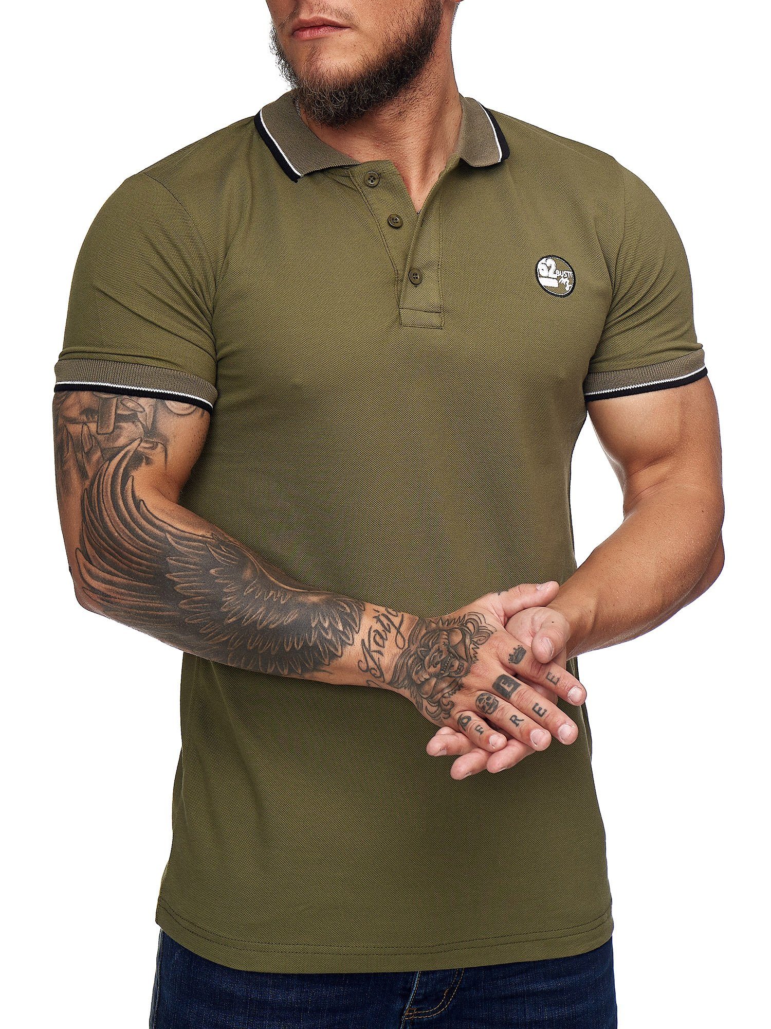 Polohemd Herren (1-tlg) Khaki Basic Slim Code47 Einfarbig Fit Code47 Poloshirt T-Shirt Kurzarm
