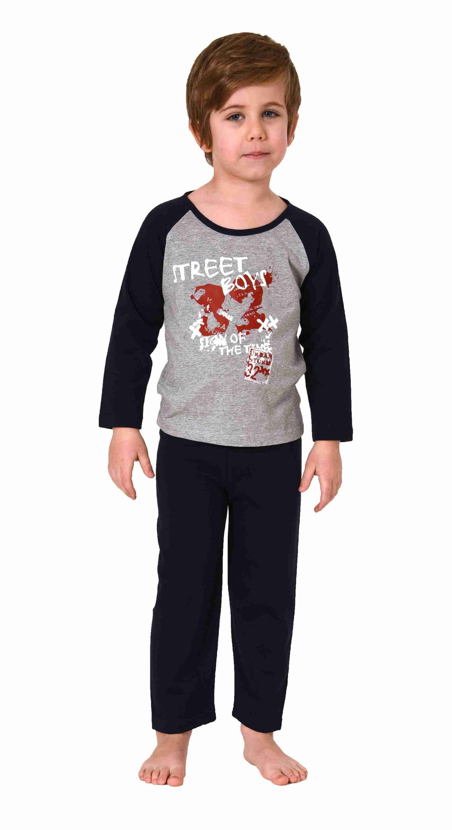 Normann Pyjama Kleinkinder Jungen grau Front Print langarm coolen mit Schlafanzug