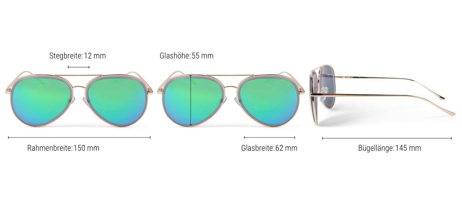 Gestell Grün-Blau verspiegelt / styleBREAKER Sonnenbrille Gold Glas Verspiegelt (1-St)