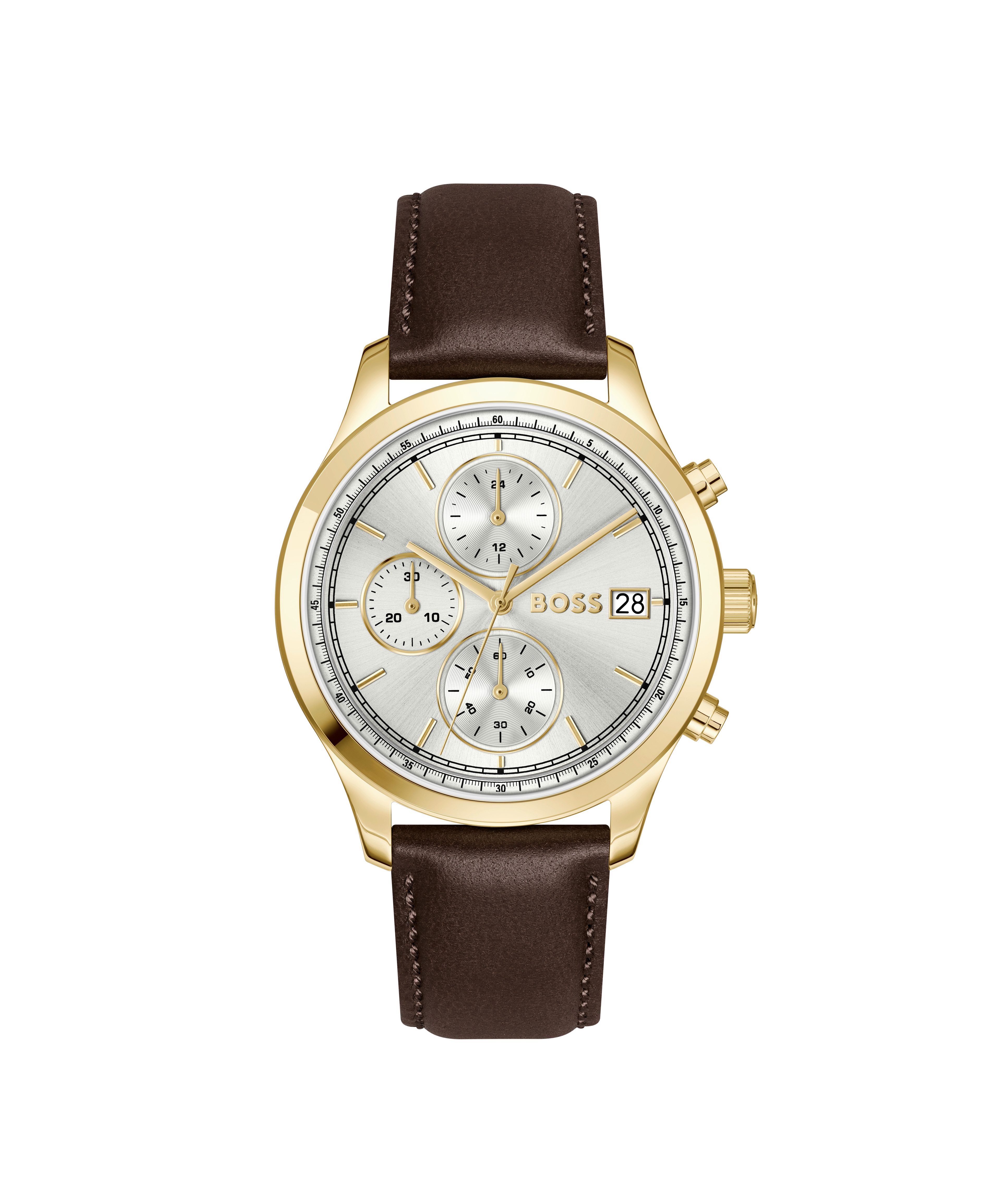 BOSS Chronograph STRATUS 1514327, Quarzuhr, Armbanduhr, Herrenuhr, Lederarmband, analog, Tag