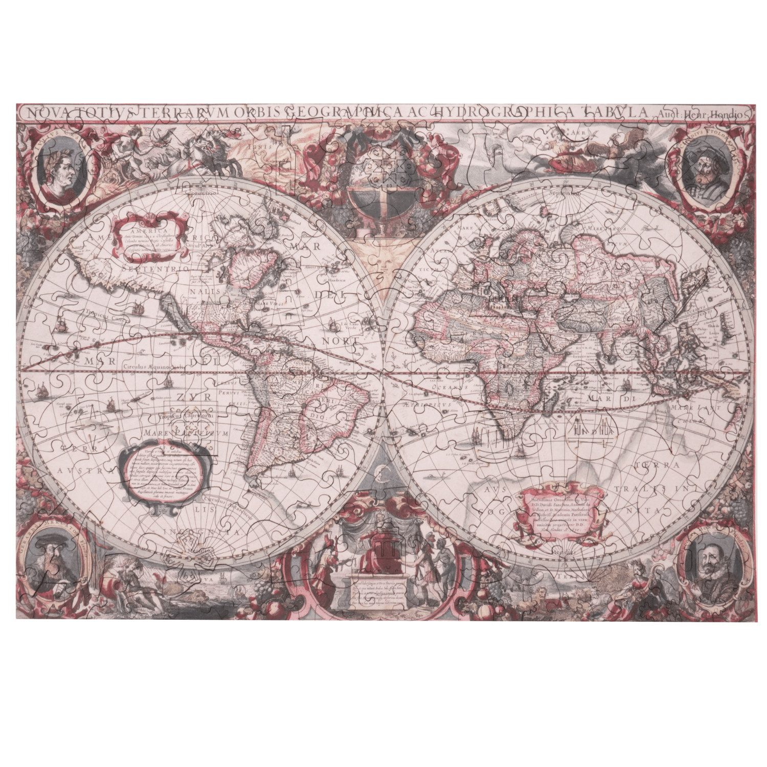 MagicHolz Puzzle Antike Weltkarte Henricus Hondius Holzpuzzle (2D), 250 Puzzleteile