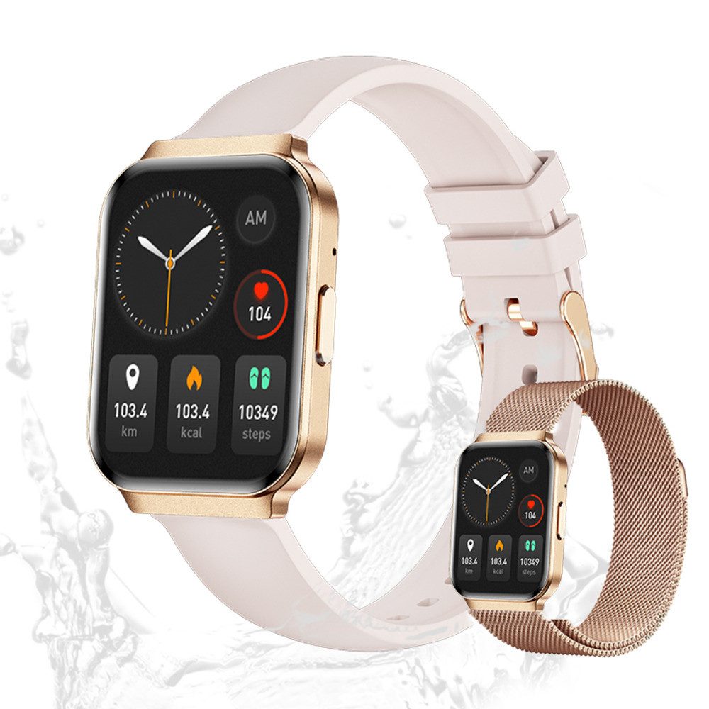 Valdus Damen's Telefonfunktion IP68 Wasserdicht Fitness-Tracke Smartwatch (1.75 Zoll, Android/iOS), Luxus Fitnessuhr mit Herzfrequenz, Musiksteuerung & Zykluserinnerung