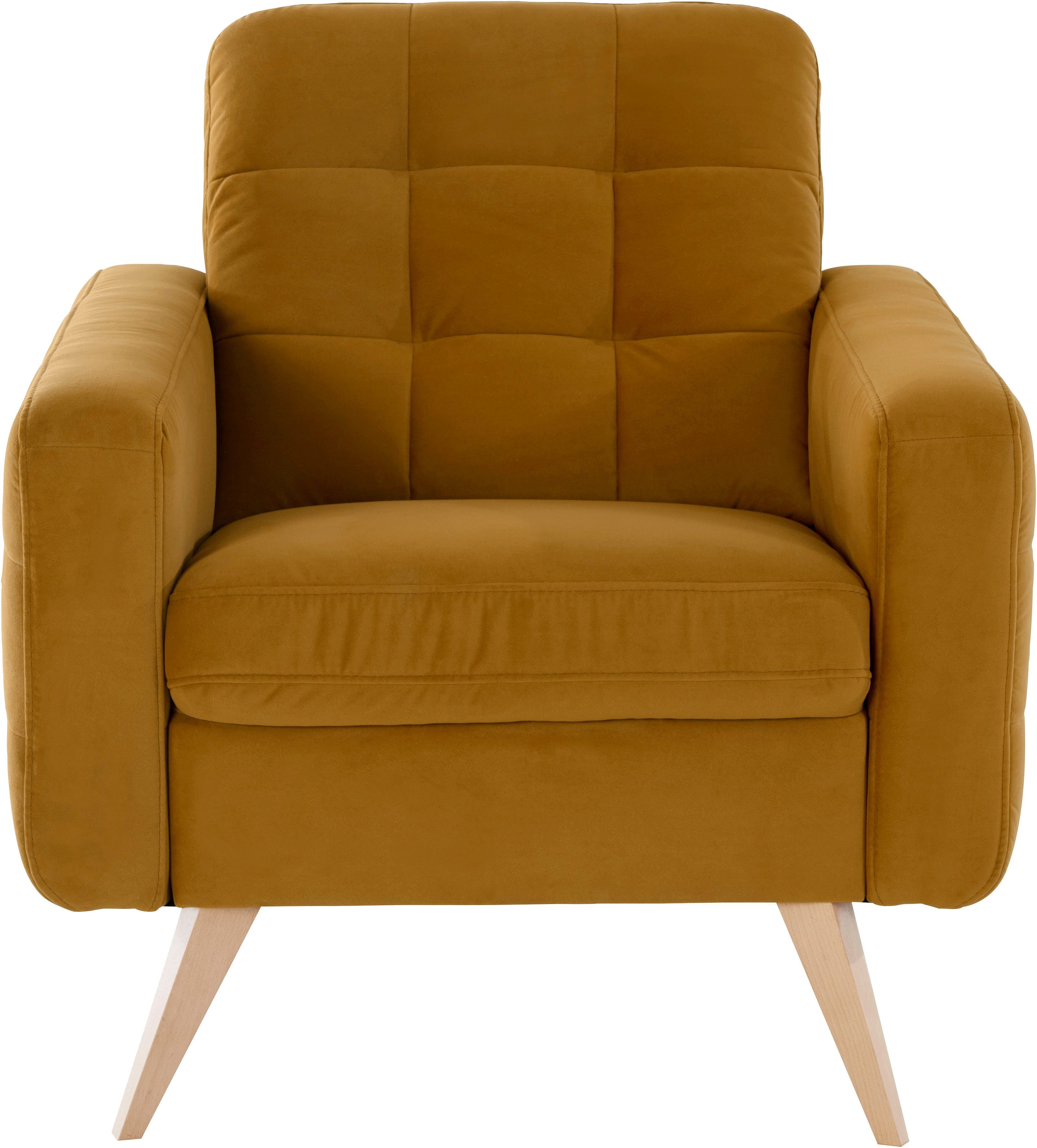 exxpo - sofa fashion Sessel Nappa, Loungesessel, aktuelle Rückensteppung, bequem und modern, hoher Holzfuß