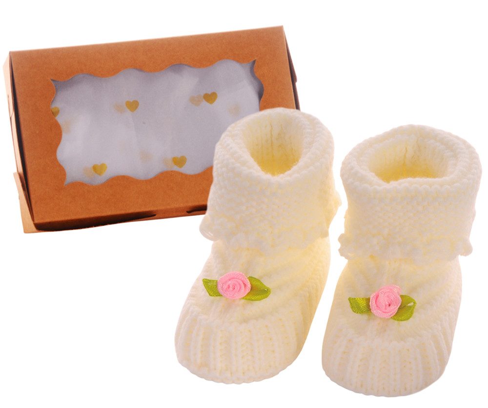 La Bortini Füßlinge Baby Strickschuhe Stricksocken Socken Erstlingssocken in Creme für Neugeborene, perfekt für Taufe, 50 56 62 68