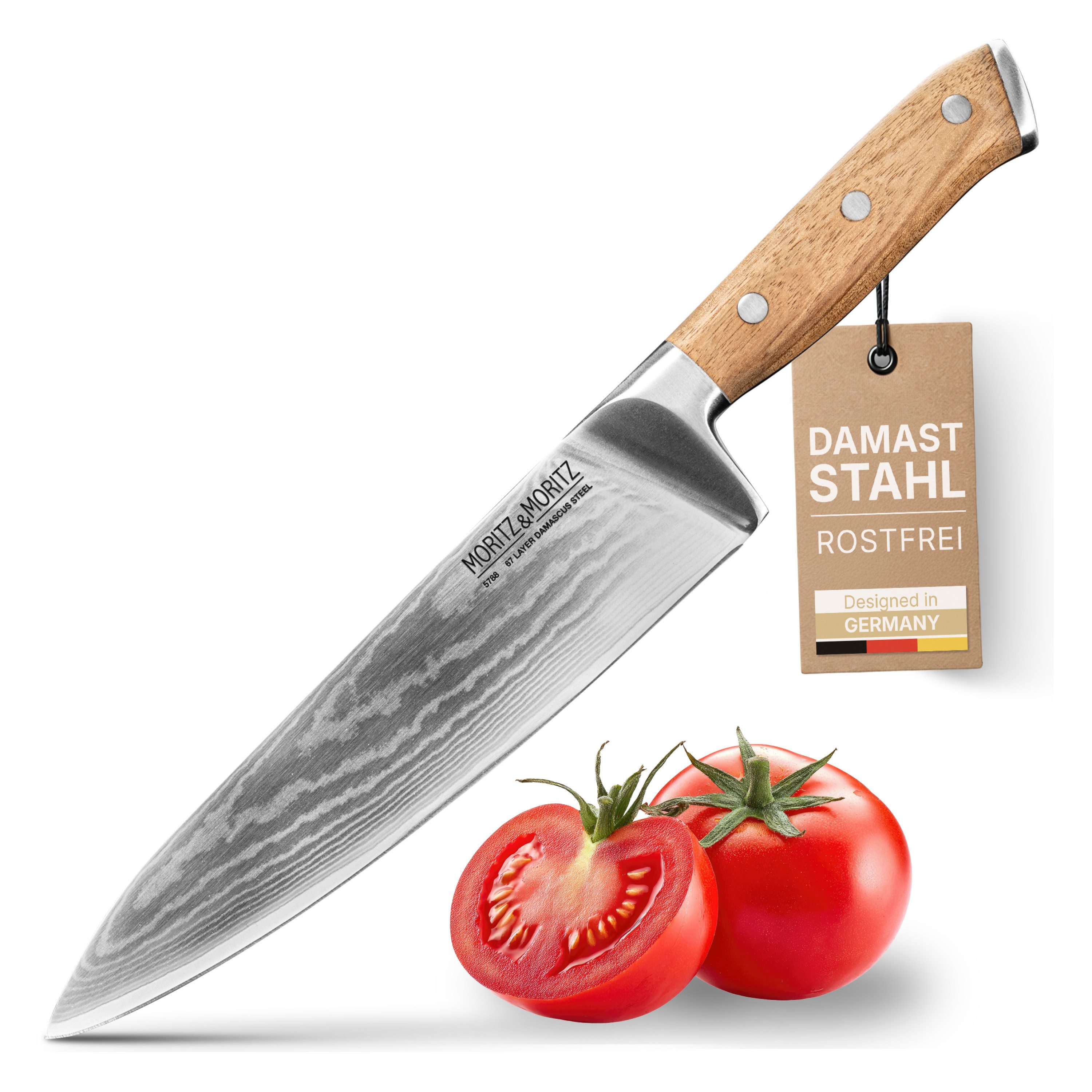 Moritz & Moritz Fleischmesser Damastmesser - Stahl 67 Schichten, ergonomischer Griff