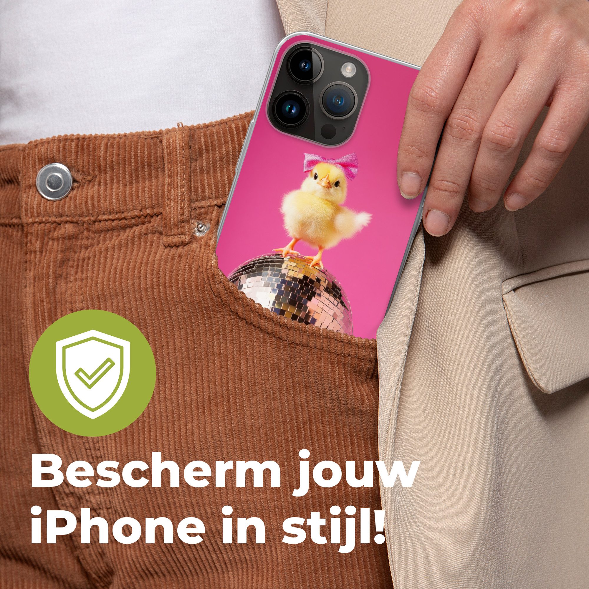 MuchoWow Handyhülle für Apple iPhone 14 Pro Max Discoball - Küken - Schleife, Smartphone-Bumper, Print, Handy Schutzhülle Dünn
