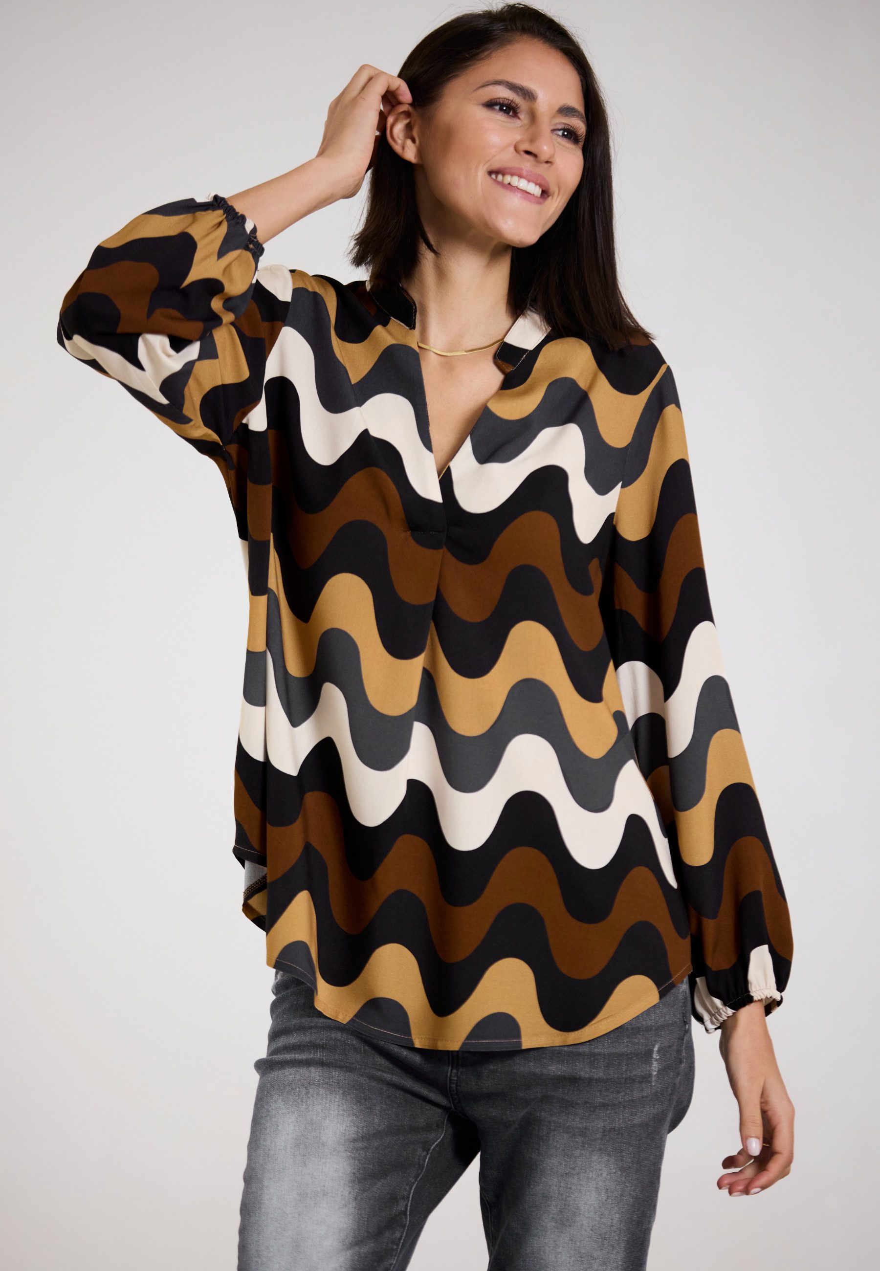 Andijamo-Fashion Schlupfbluse ART OF LIVING Graphischer Wellenprint in warm günstig online kaufen